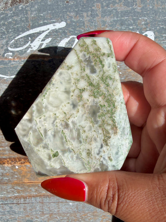 Gorgeous Optical Calcite + Moss Agate Combo Mineral Freeform From India | Opt 18