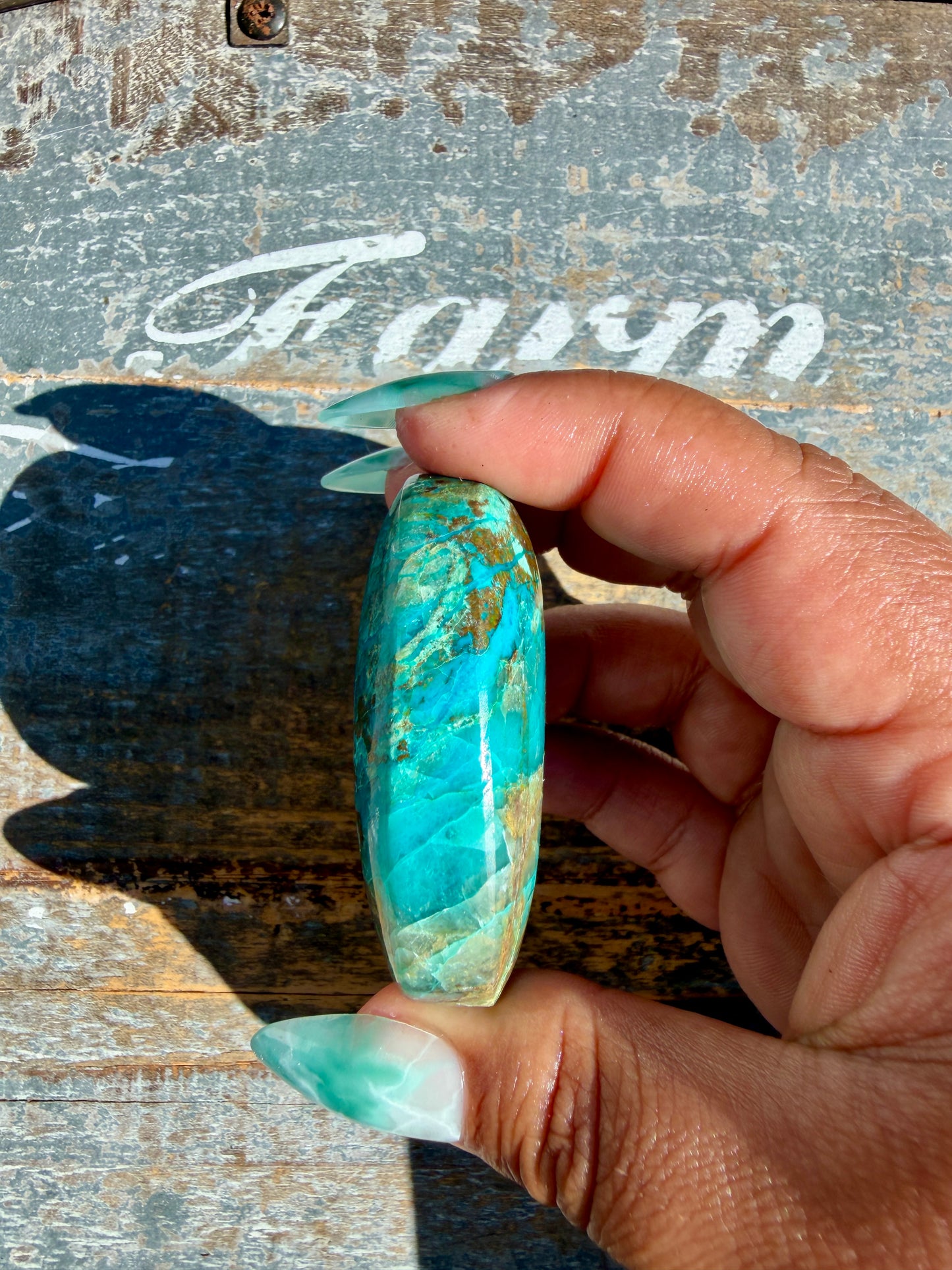 Gorgeous Chrysocolla/Azurite Palm Stone from Peru | Opt X