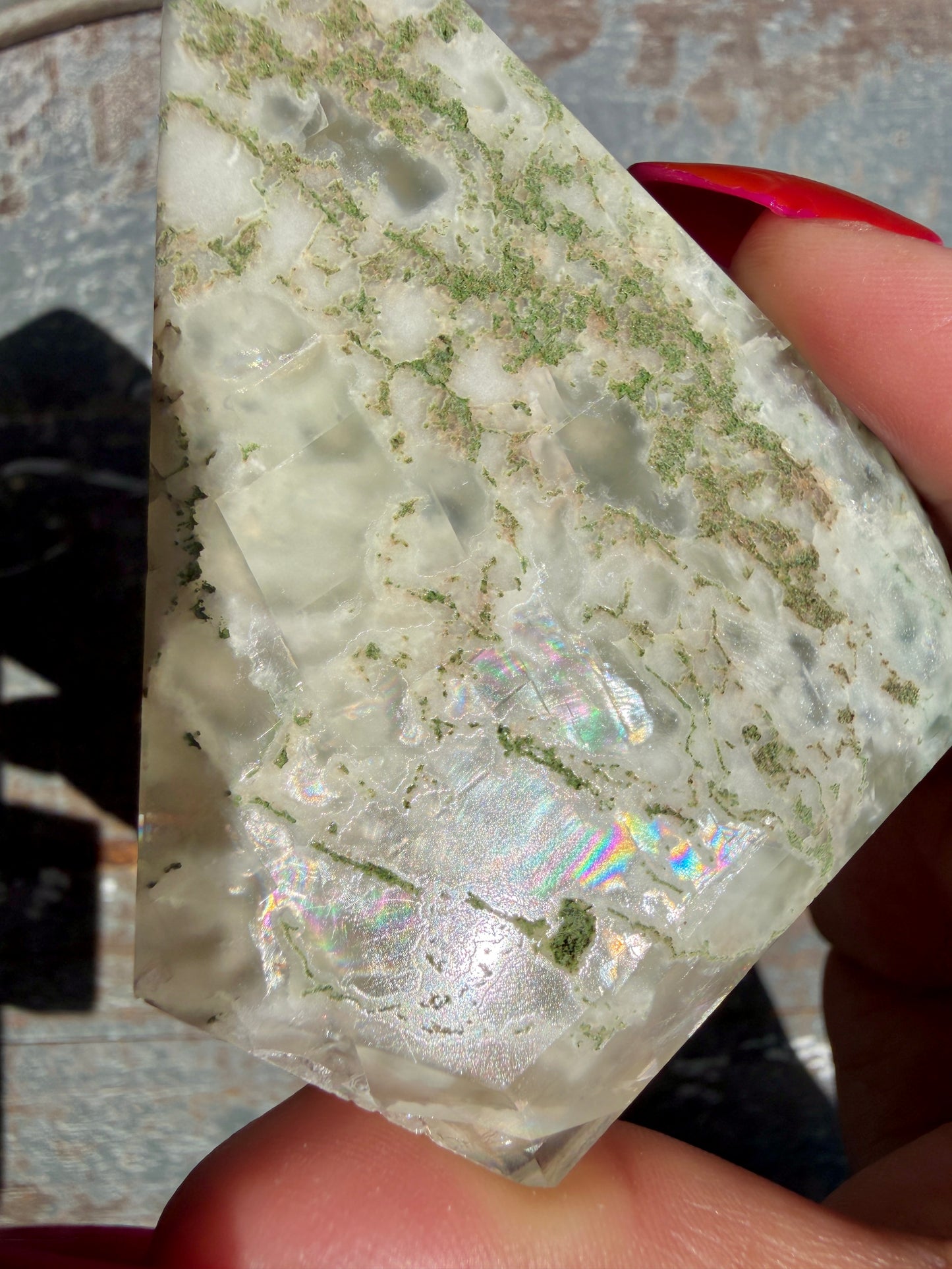 Gorgeous Optical Calcite + Moss Agate Combo Mineral Freeform From India | Opt 18