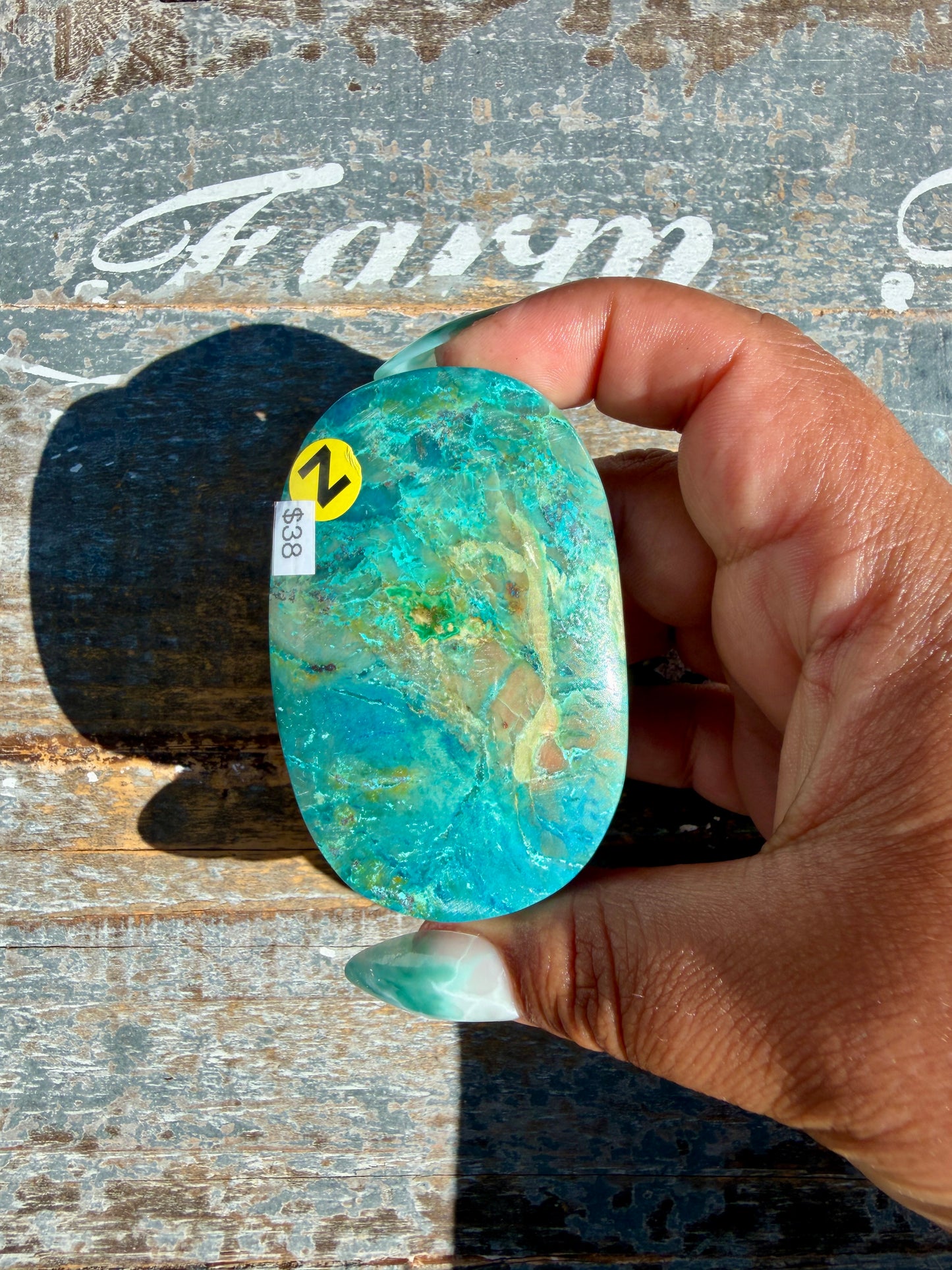 Gorgeous Chrysocolla/Azurite Palm Stone from Peru | Opt Z