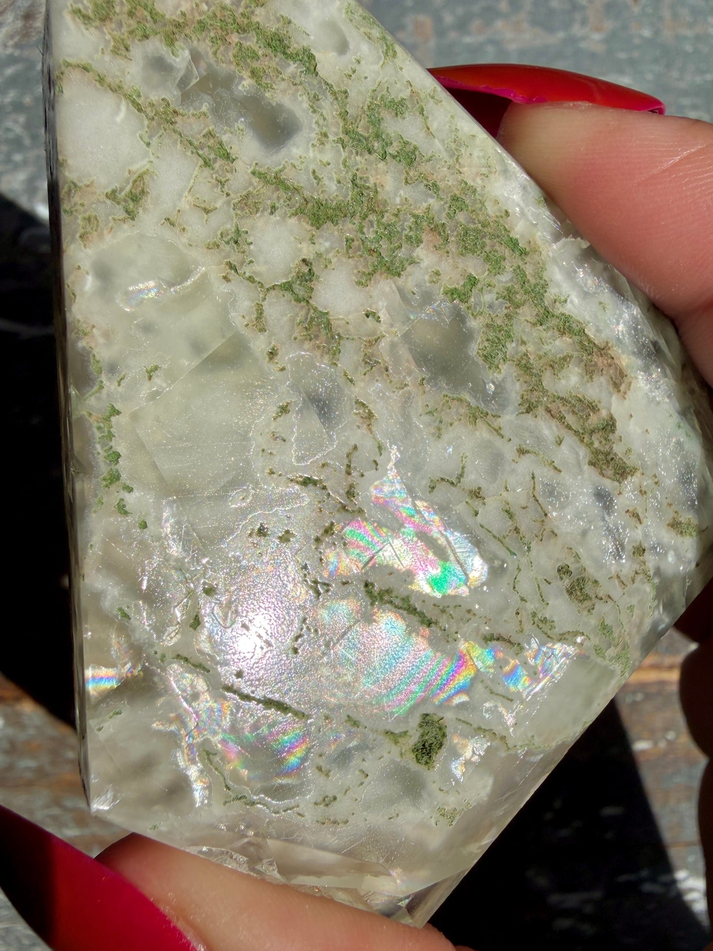 Gorgeous Optical Calcite + Moss Agate Combo Mineral Freeform From India | Opt 18