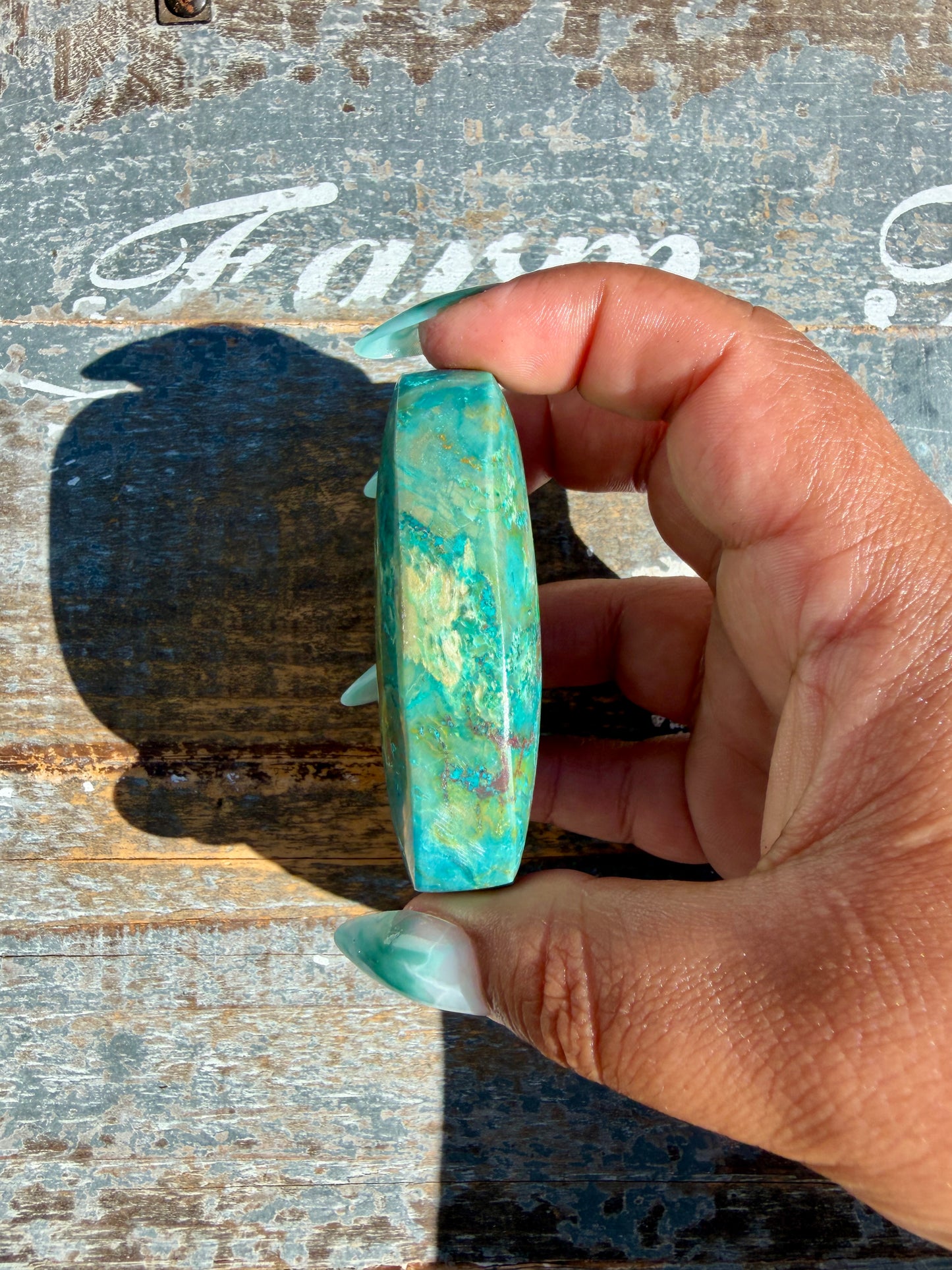 Gorgeous Chrysocolla/Azurite Palm Stone from Peru | Opt Z