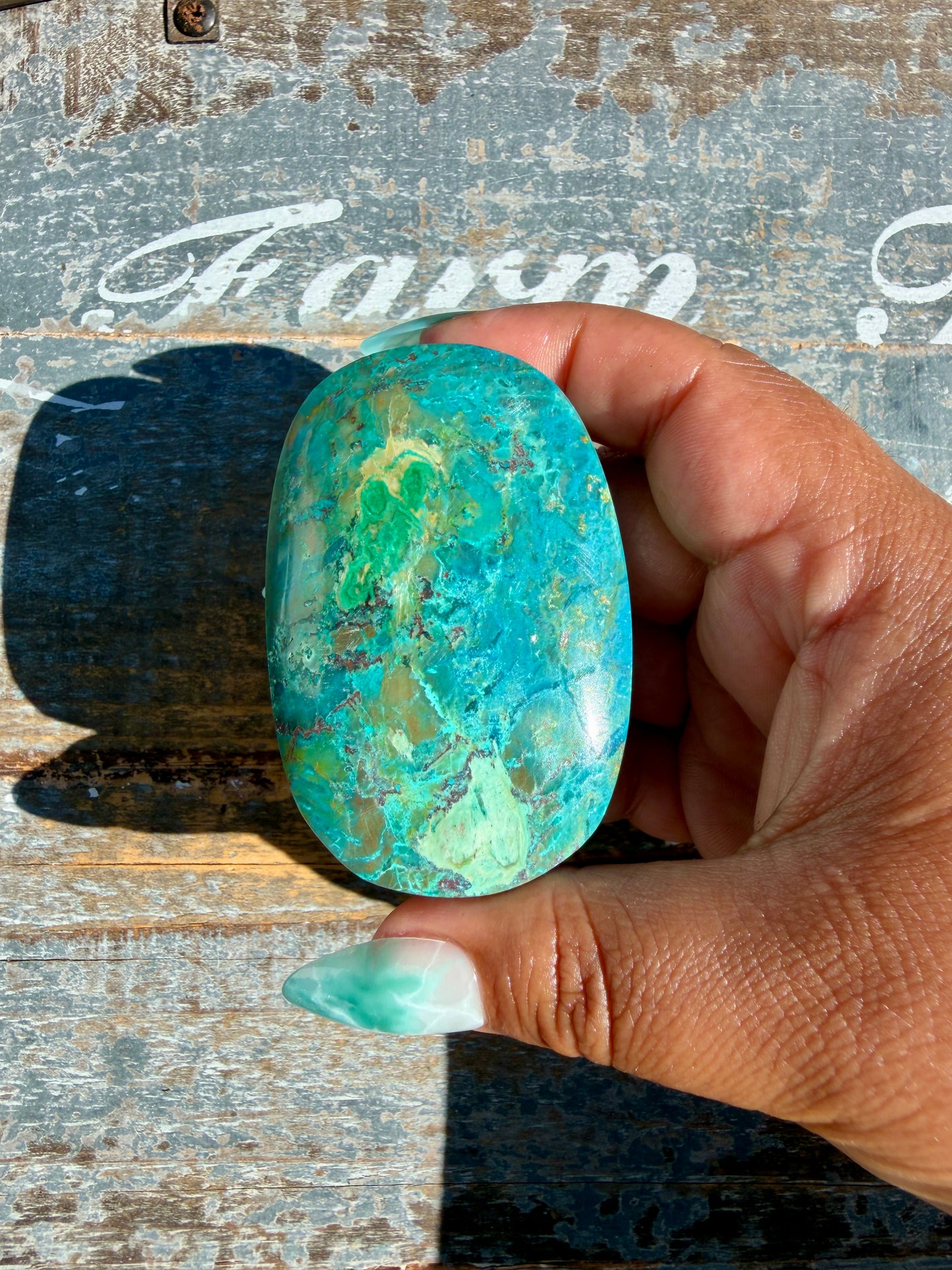 Gorgeous Chrysocolla/Azurite Palm Stone from Peru | Opt Z