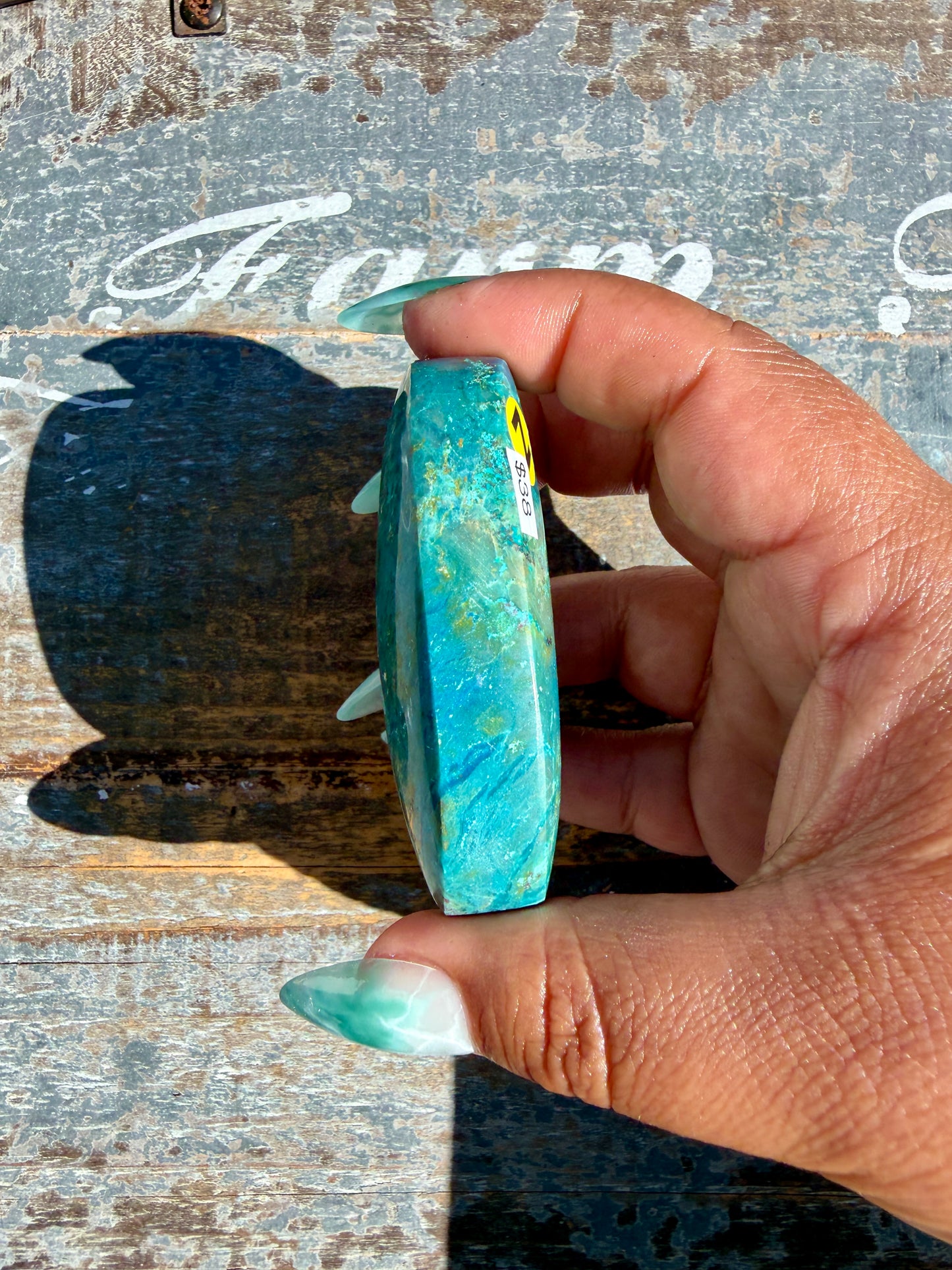 Gorgeous Chrysocolla/Azurite Palm Stone from Peru | Opt Z
