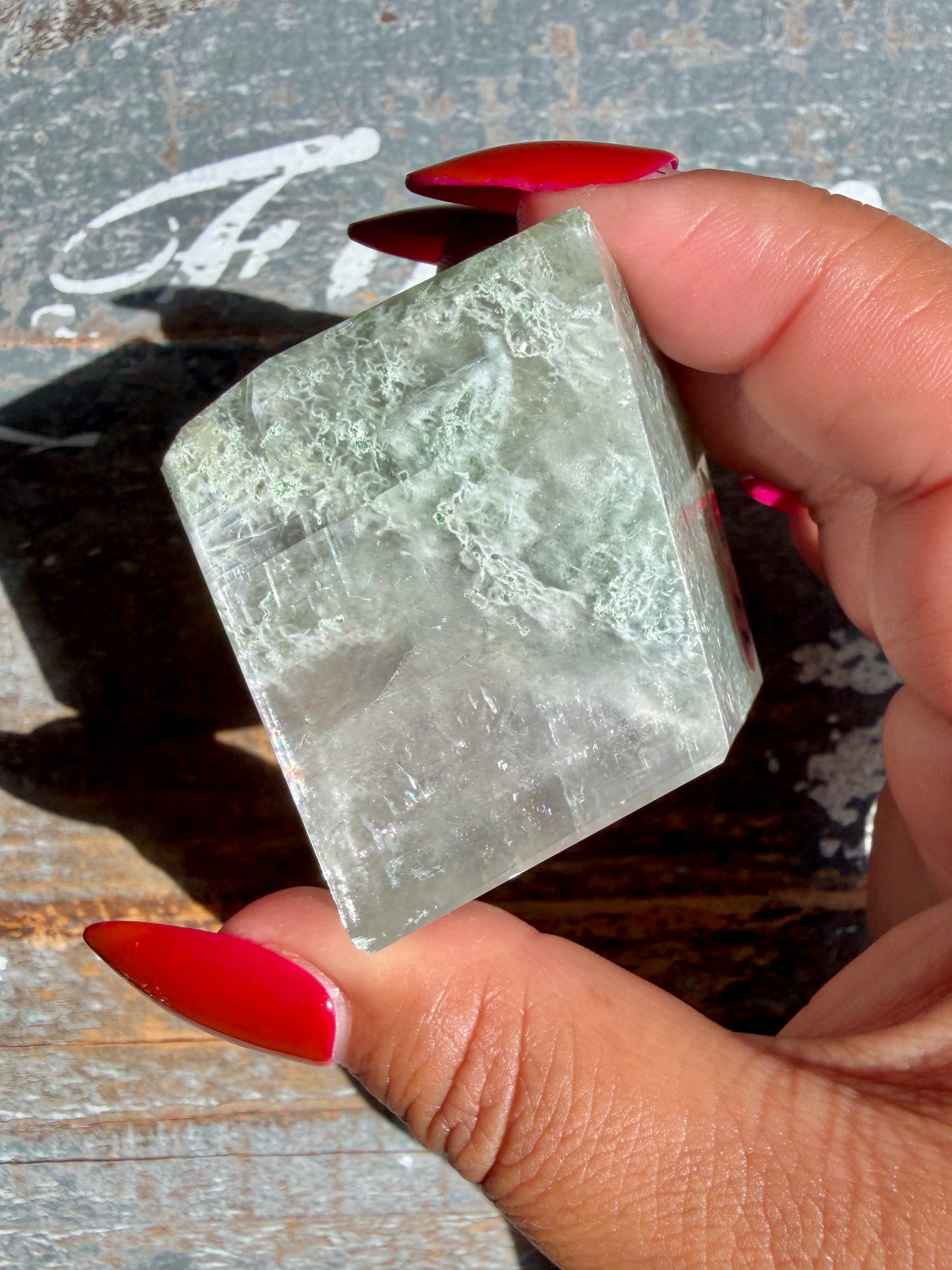 Gorgeous Optical Calcite + Moss Agate Combo Mineral Freeform From India | Opt 11