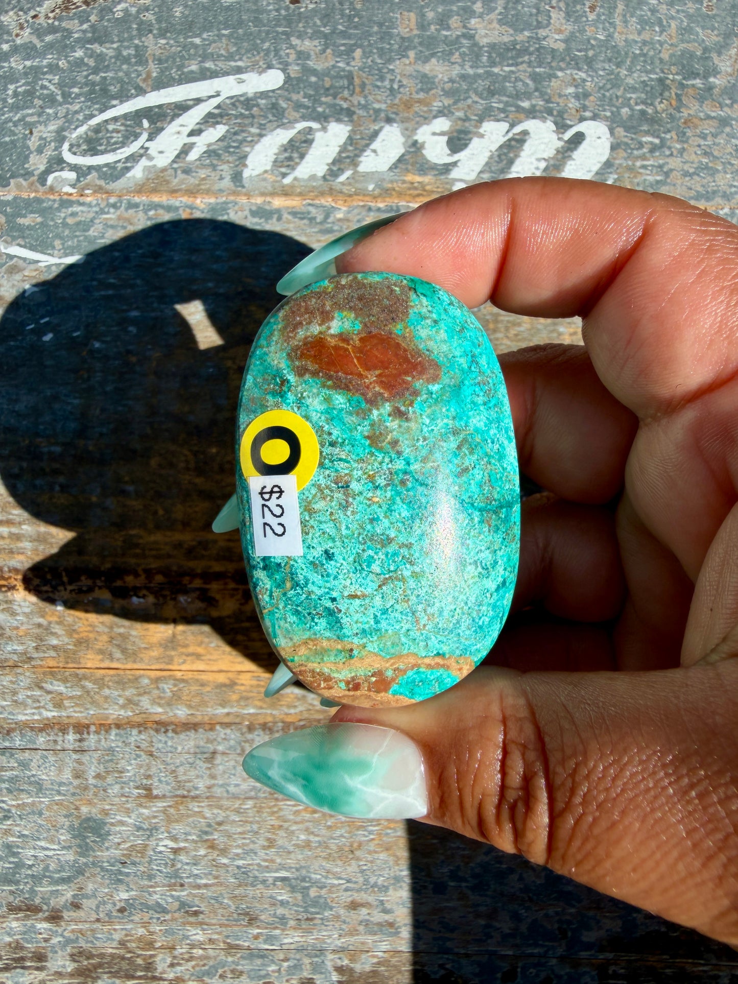Gorgeous Chrysocolla/Azurite Palm Stone from Peru | Opt O