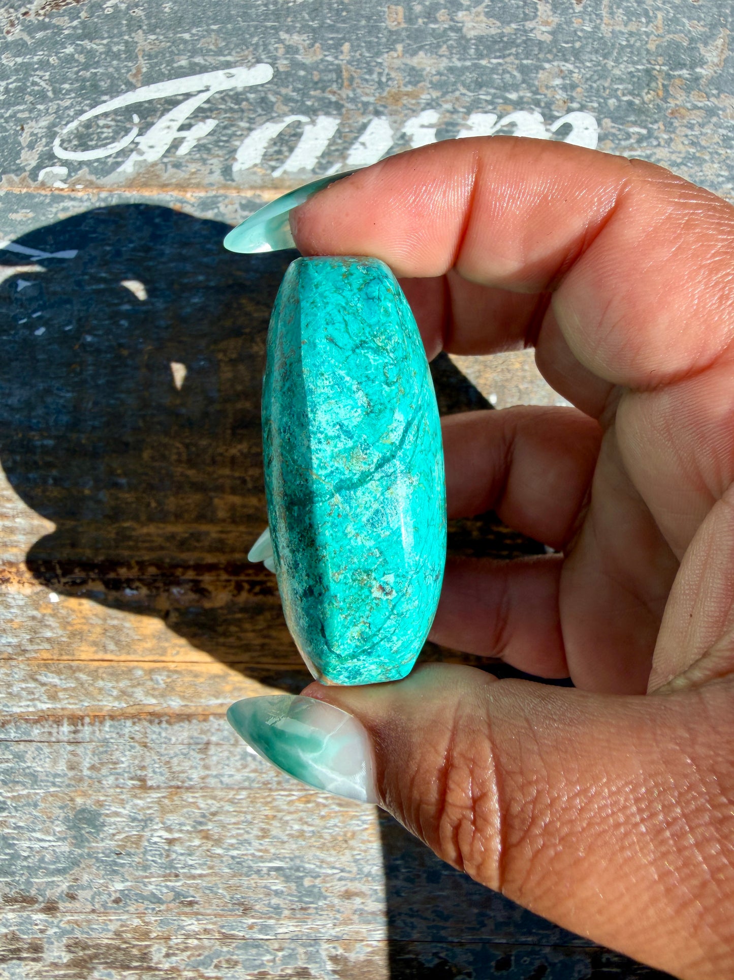 Gorgeous Chrysocolla/Azurite Palm Stone from Peru | Opt O
