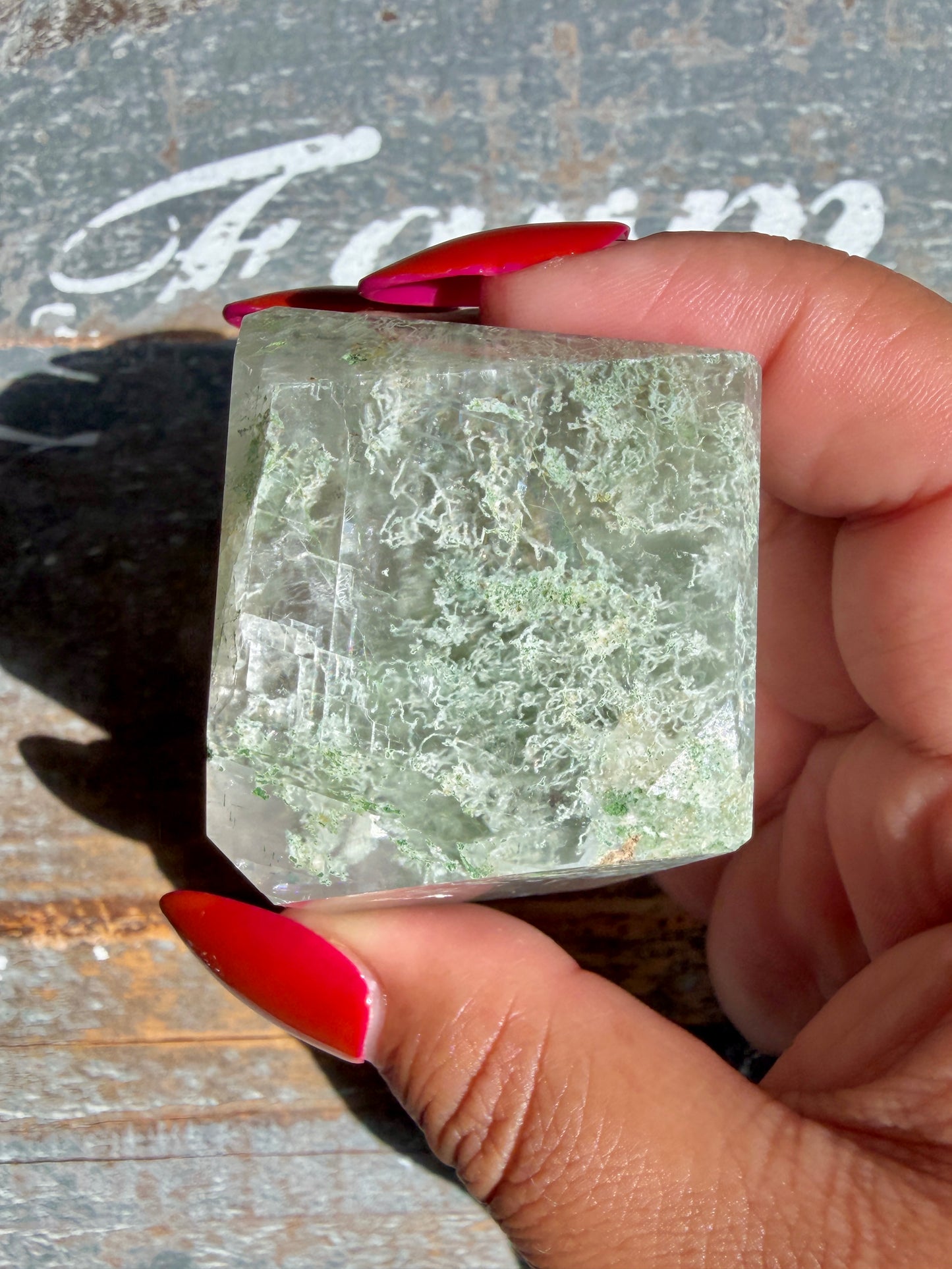 Gorgeous Optical Calcite + Moss Agate Combo Mineral Freeform From India | Opt 11