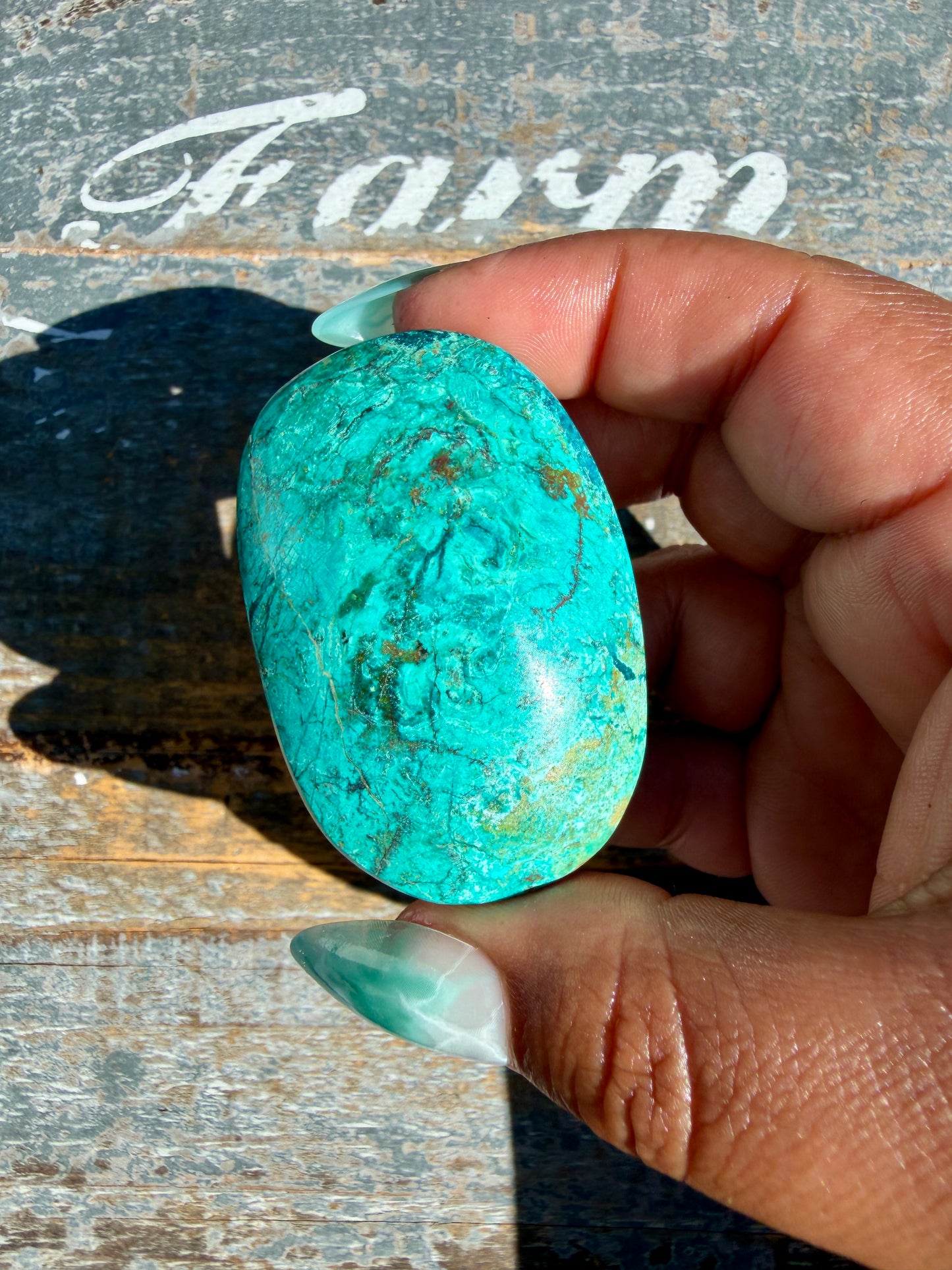 Gorgeous Chrysocolla/Azurite Palm Stone from Peru | Opt O