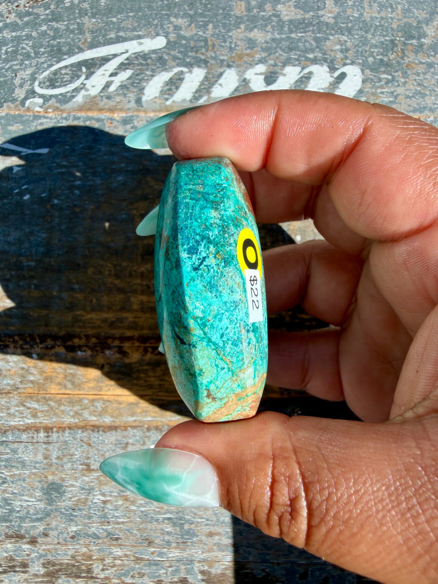Gorgeous Chrysocolla/Azurite Palm Stone from Peru | Opt O