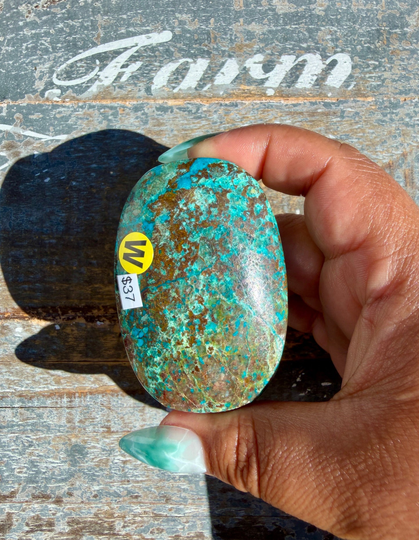 Gorgeous Chrysocolla/Azurite Palm Stone from Peru | Opt W