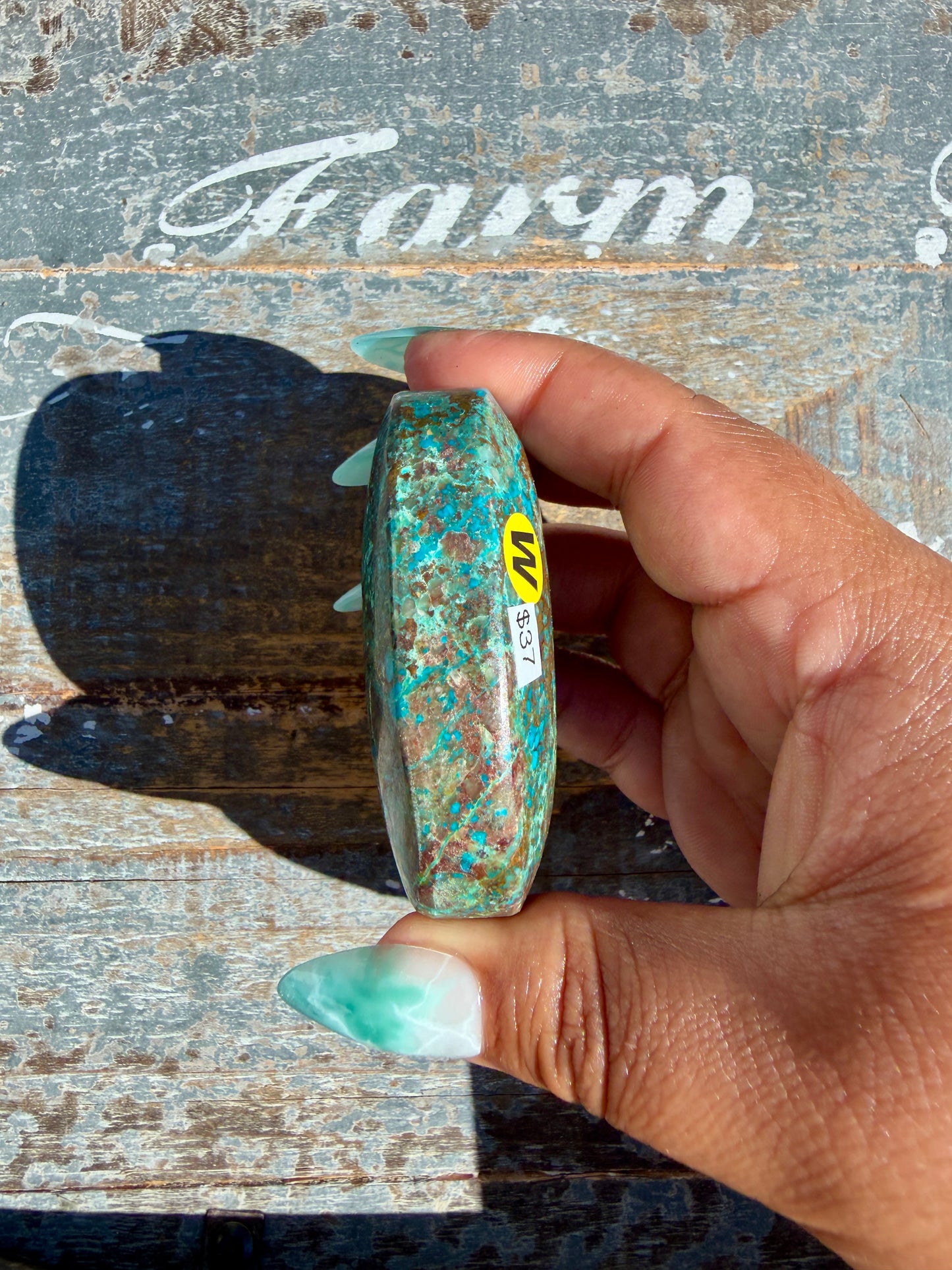 Gorgeous Chrysocolla/Azurite Palm Stone from Peru | Opt W