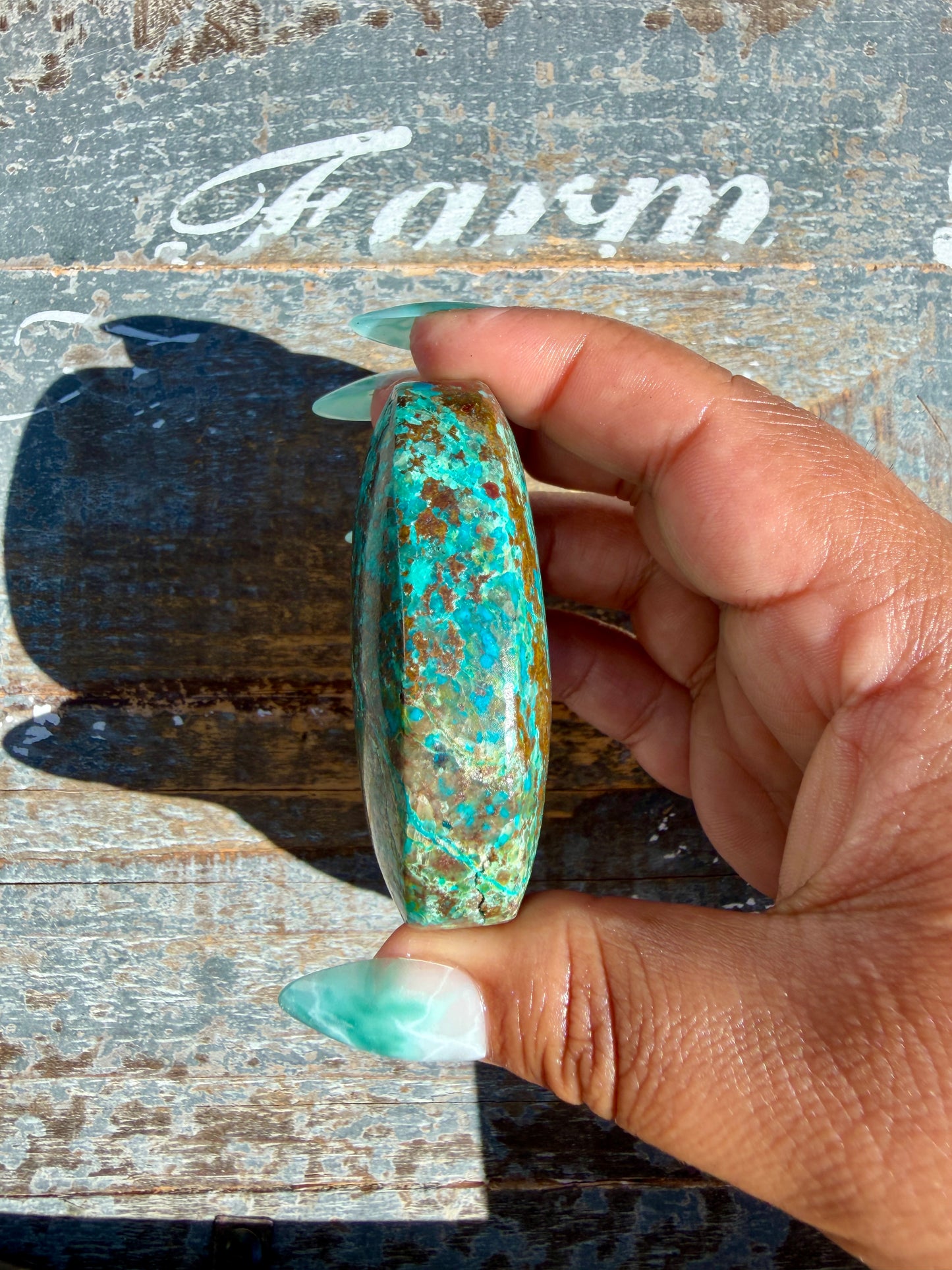 Gorgeous Chrysocolla/Azurite Palm Stone from Peru | Opt W
