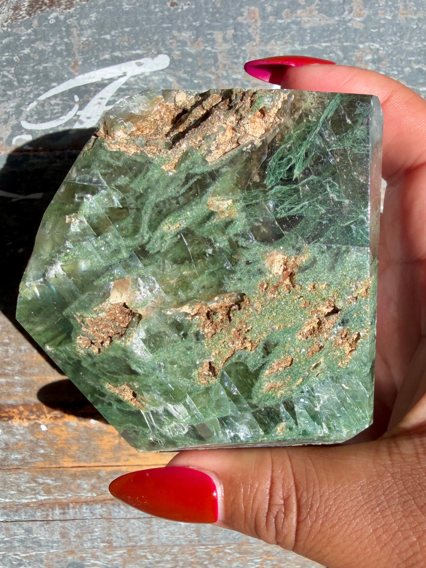 Gorgeous Optical Calcite + Moss Agate Combo Mineral Freeform From India | Opt 3