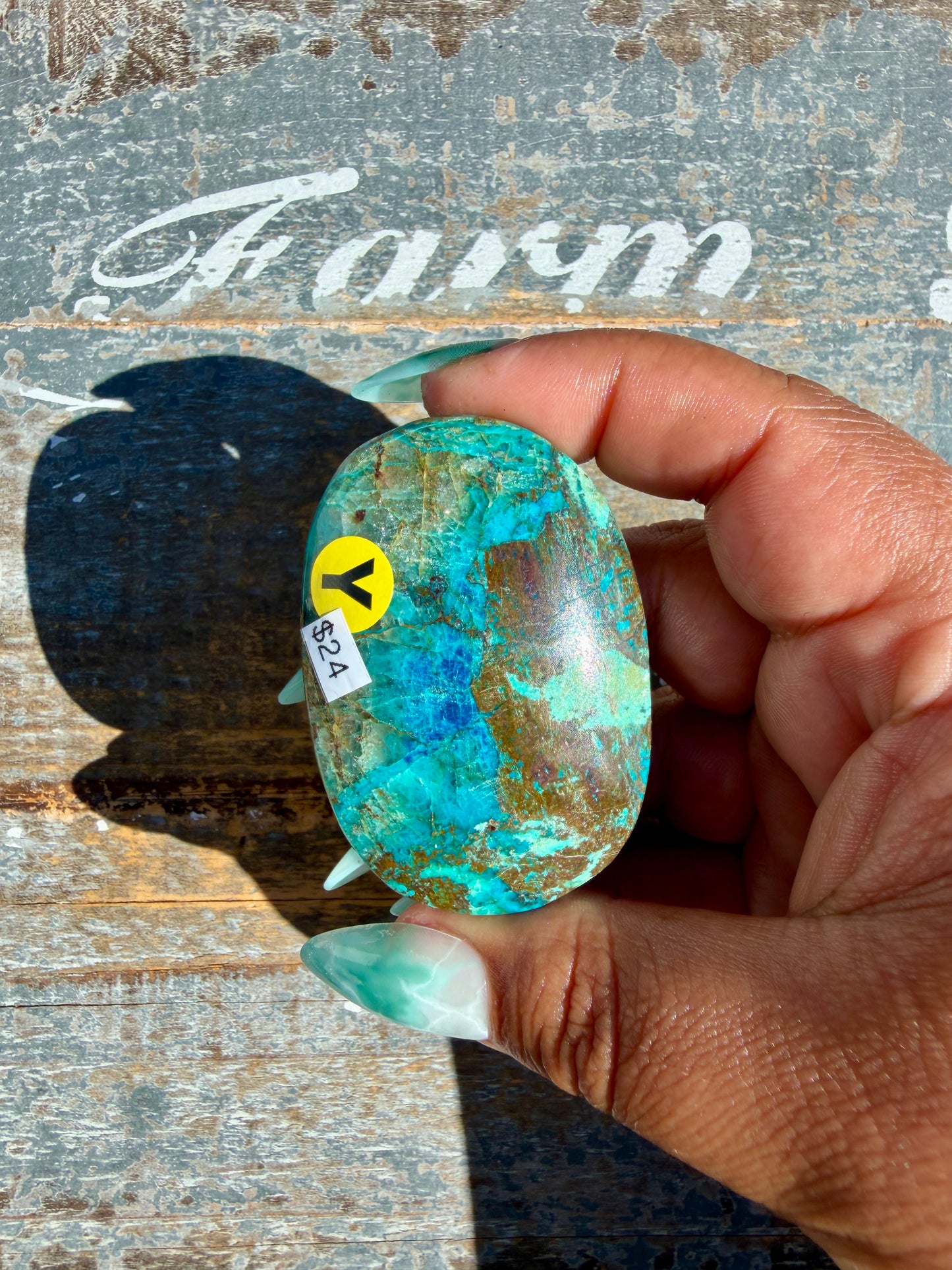 Gorgeous Chrysocolla/Azurite Palm Stone from Peru | Opt Y