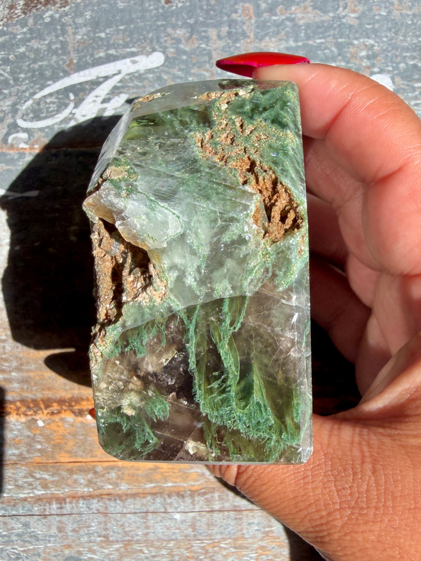 Gorgeous Optical Calcite + Moss Agate Combo Mineral Freeform From India | Opt 3