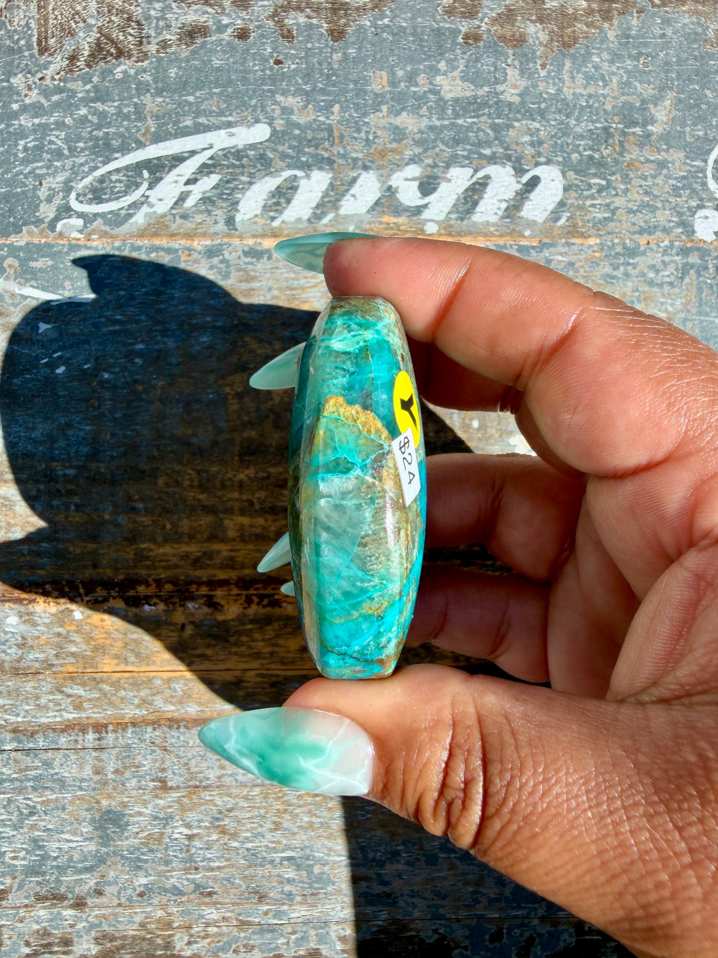 Gorgeous Chrysocolla/Azurite Palm Stone from Peru | Opt Y