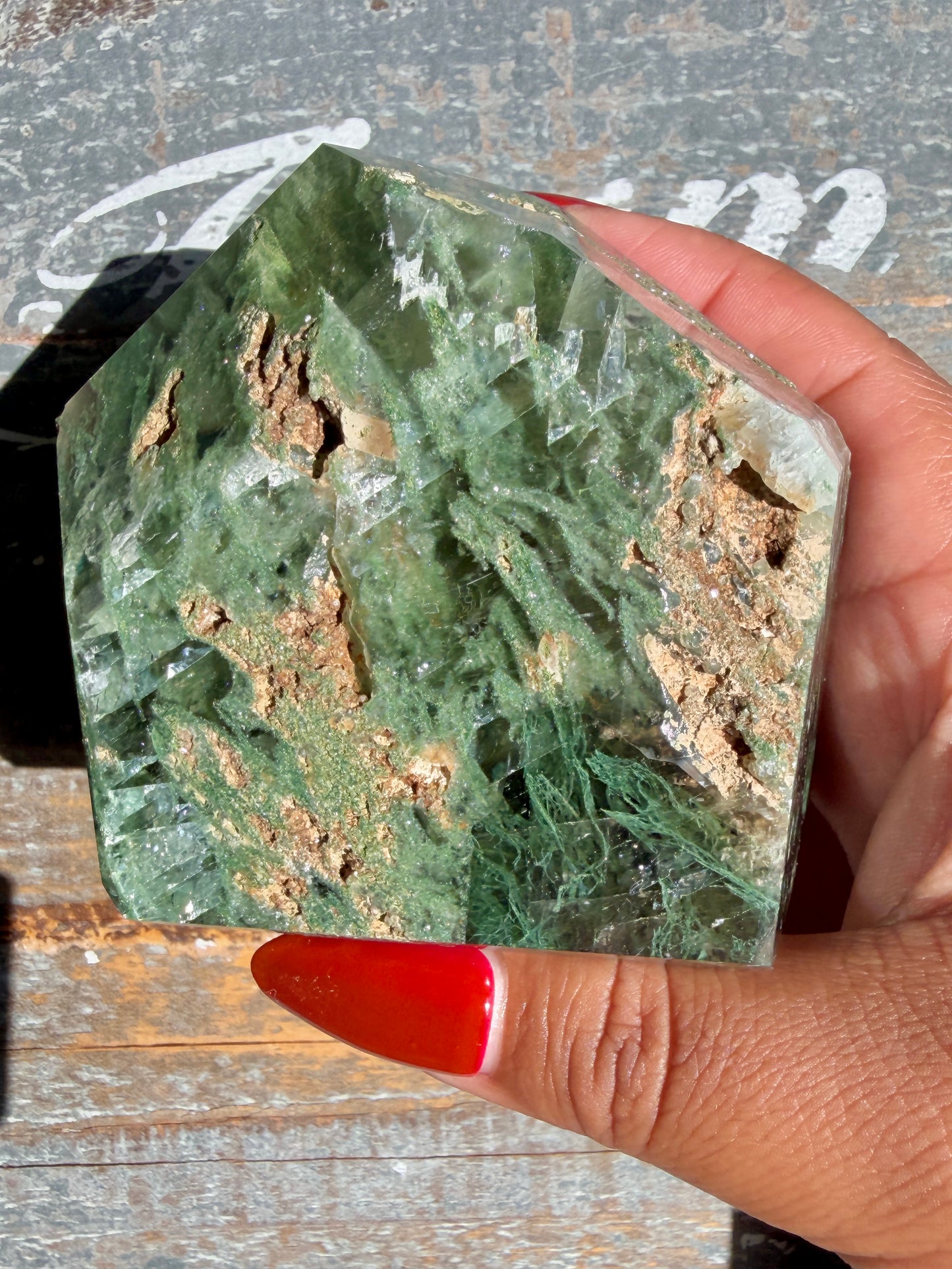 Gorgeous Optical Calcite + Moss Agate Combo Mineral Freeform From India | Opt 3