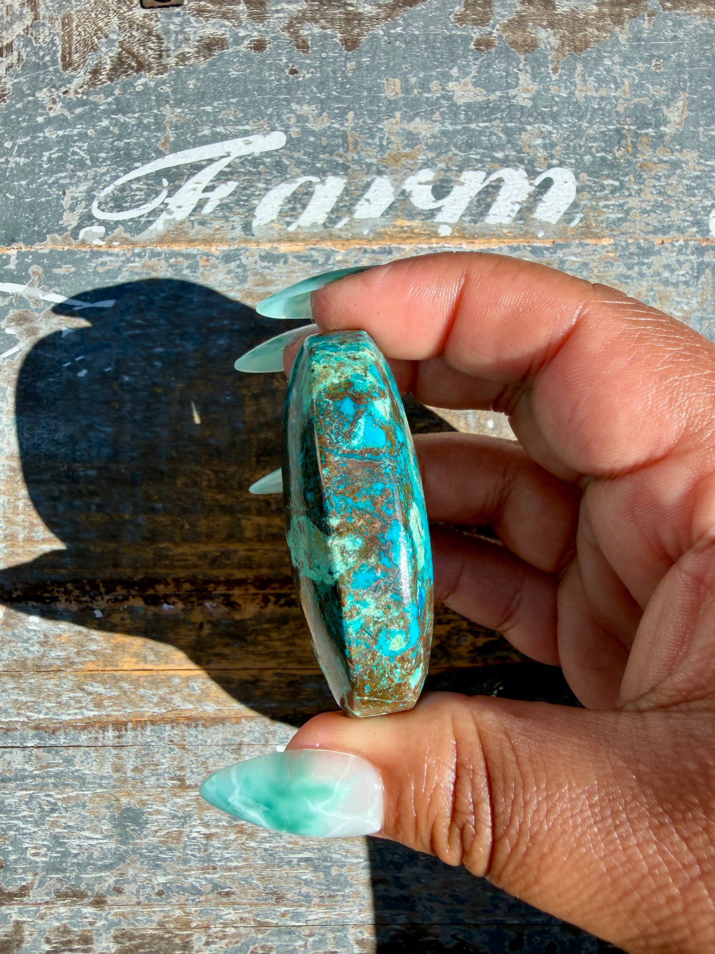 Gorgeous Chrysocolla/Azurite Palm Stone from Peru | Opt Y