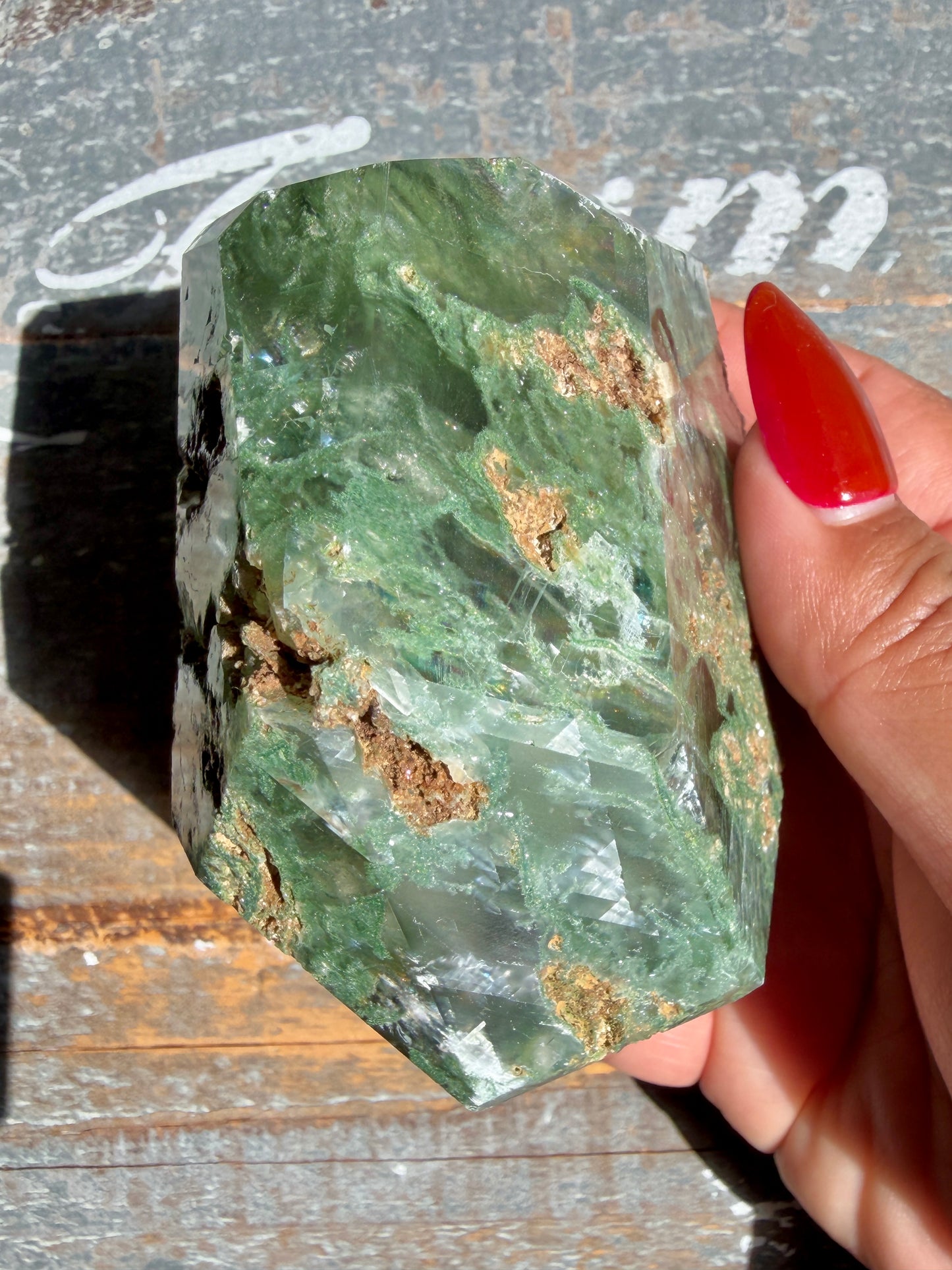 Gorgeous Optical Calcite + Moss Agate Combo Mineral Freeform From India | Opt 3