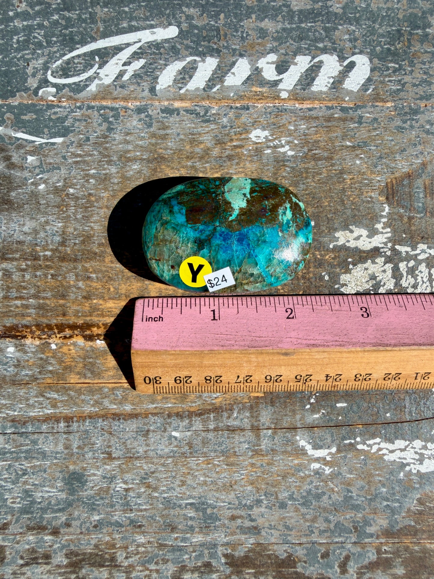 Gorgeous Chrysocolla/Azurite Palm Stone from Peru | Opt Y