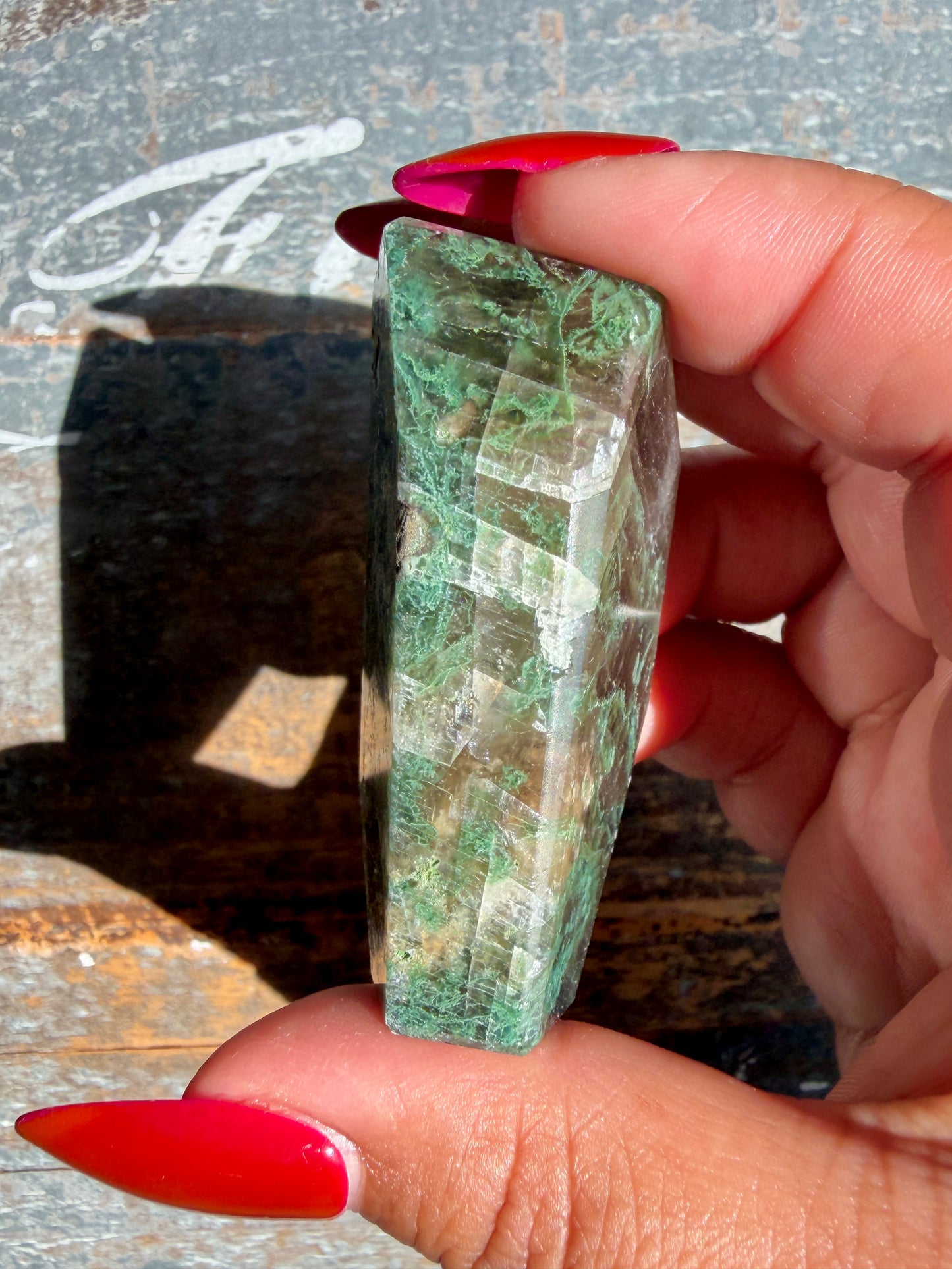 Gorgeous Optical Calcite + Moss Agate Combo Mineral Freeform From India | Opt 36