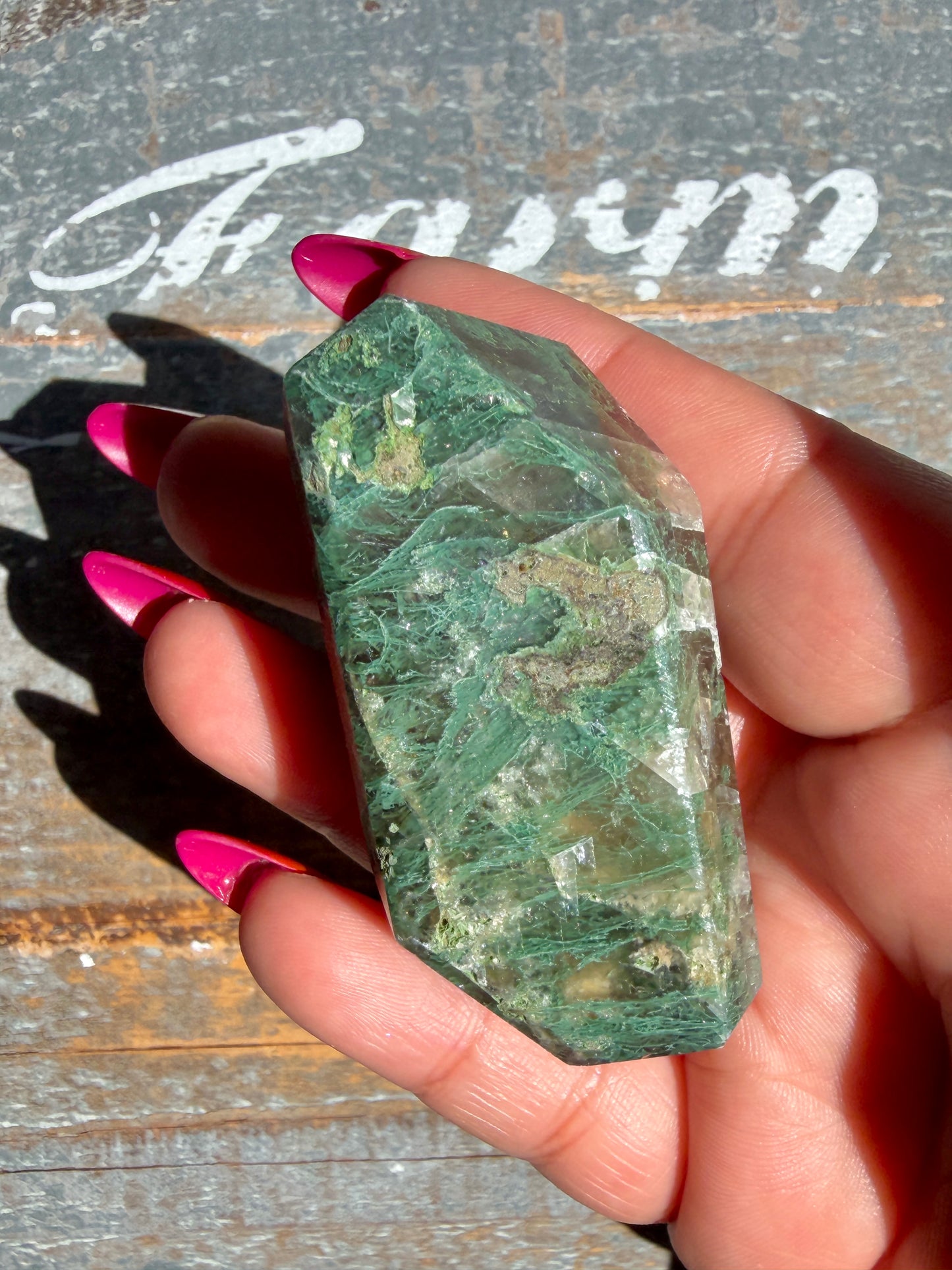 Gorgeous Optical Calcite + Moss Agate Combo Mineral Freeform From India | Opt 36