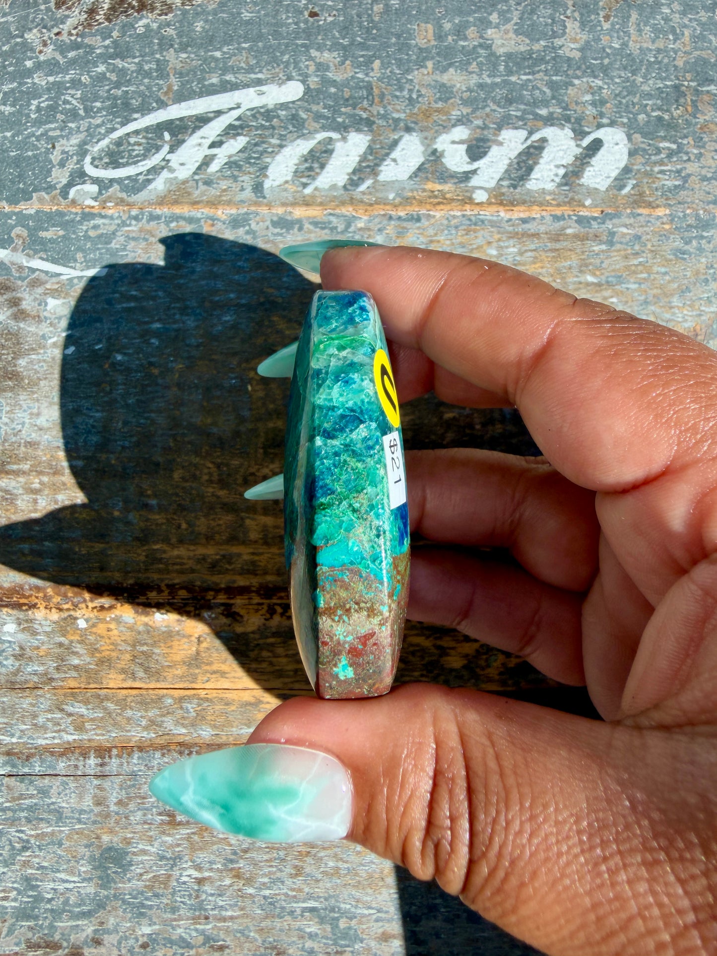 Gorgeous Chrysocolla/Azurite Palm Stone from Peru | Opt U