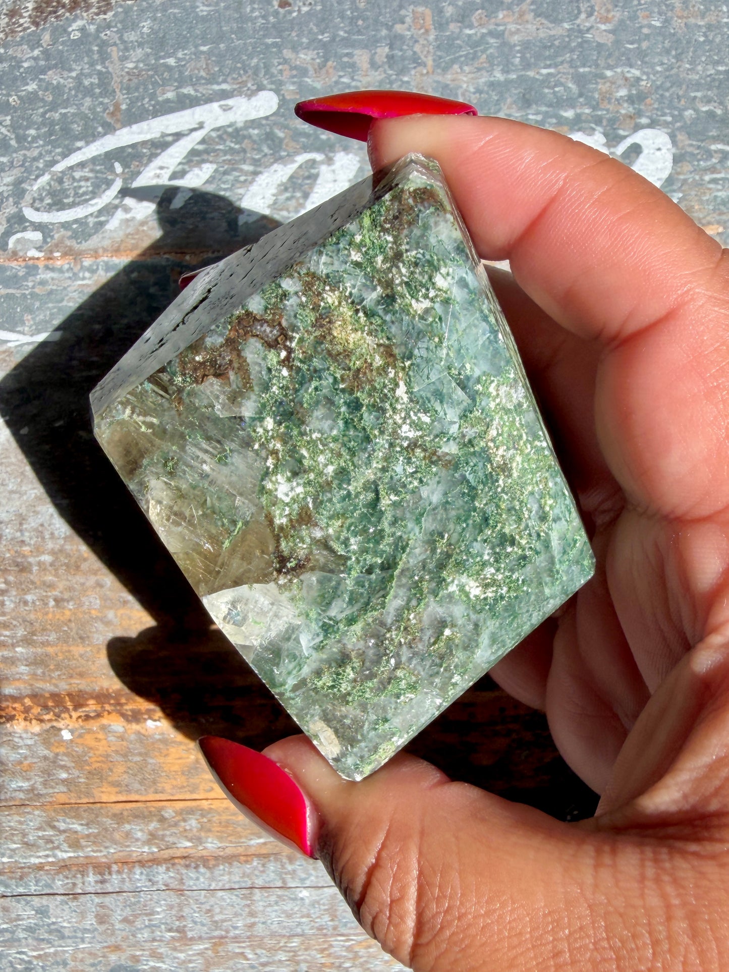 Gorgeous Optical Calcite + Moss Agate Combo Mineral Freeform From India | Opt 8
