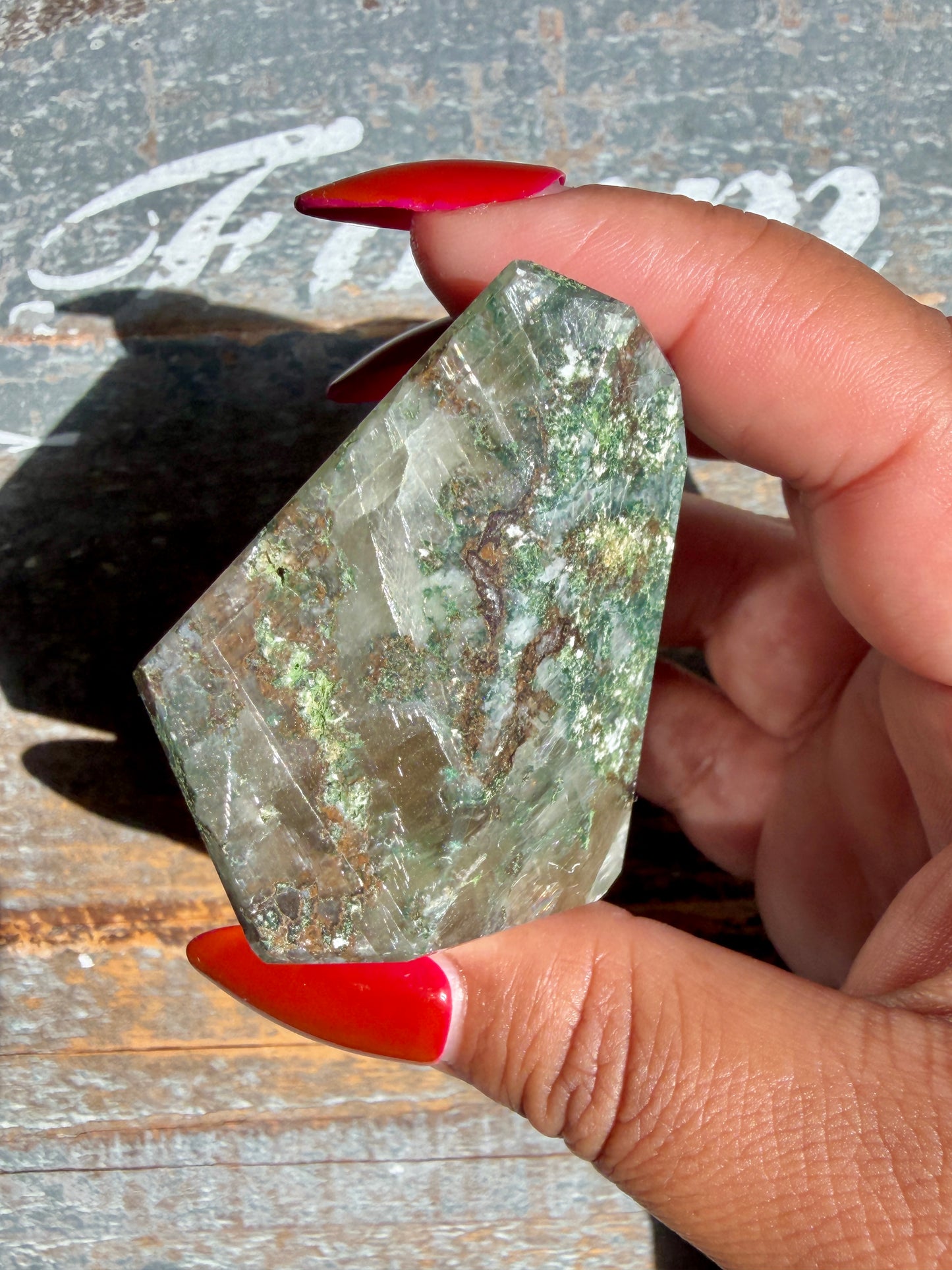 Gorgeous Optical Calcite + Moss Agate Combo Mineral Freeform From India | Opt 8