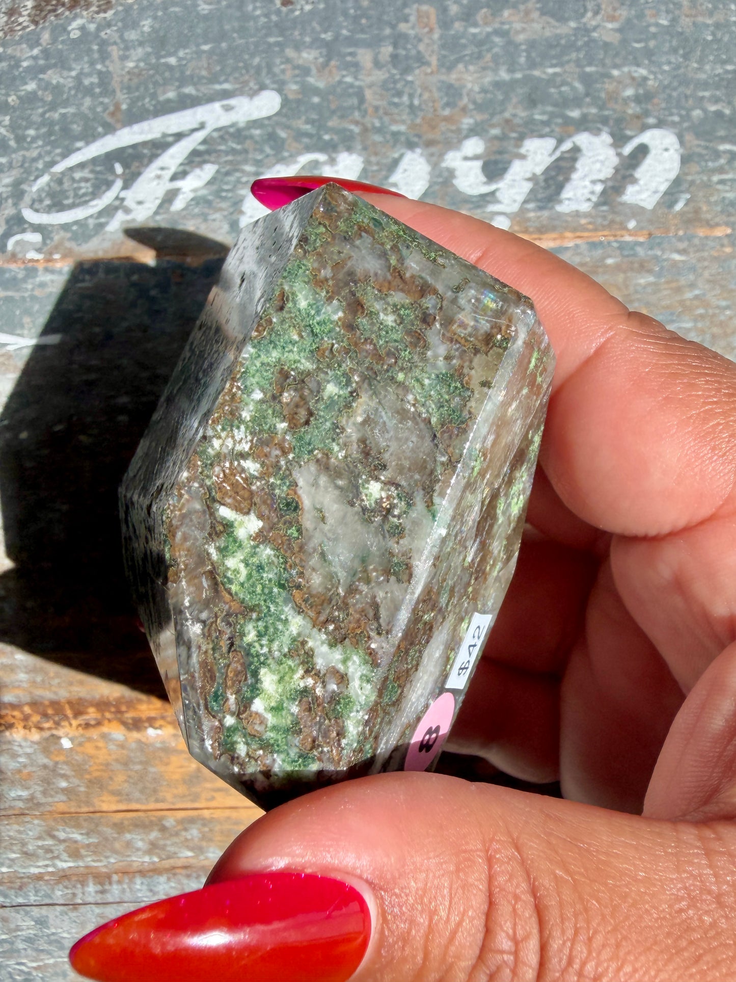 Gorgeous Optical Calcite + Moss Agate Combo Mineral Freeform From India | Opt 8