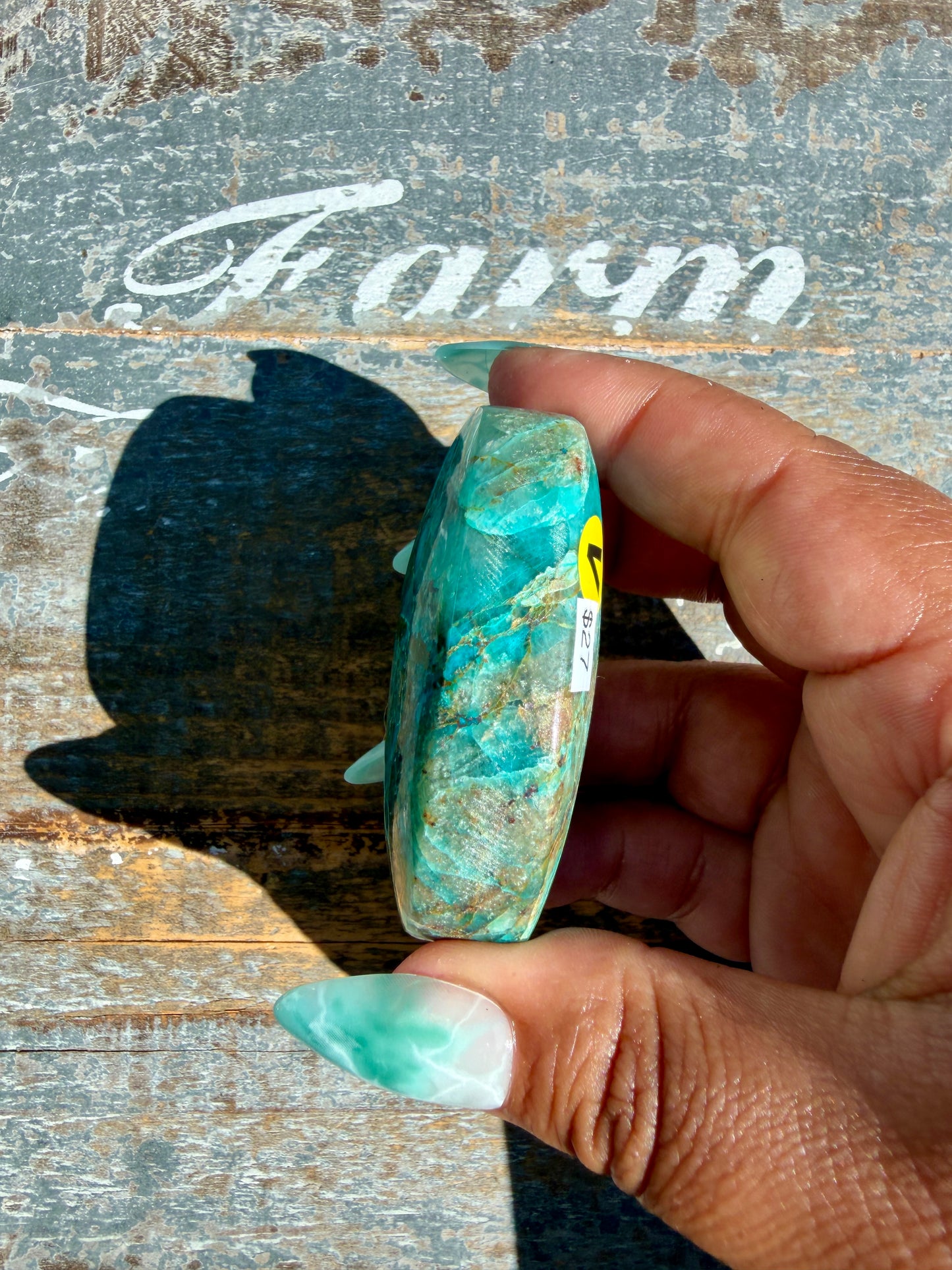 Gorgeous Chrysocolla/Azurite Palm Stone from Peru | Opt V