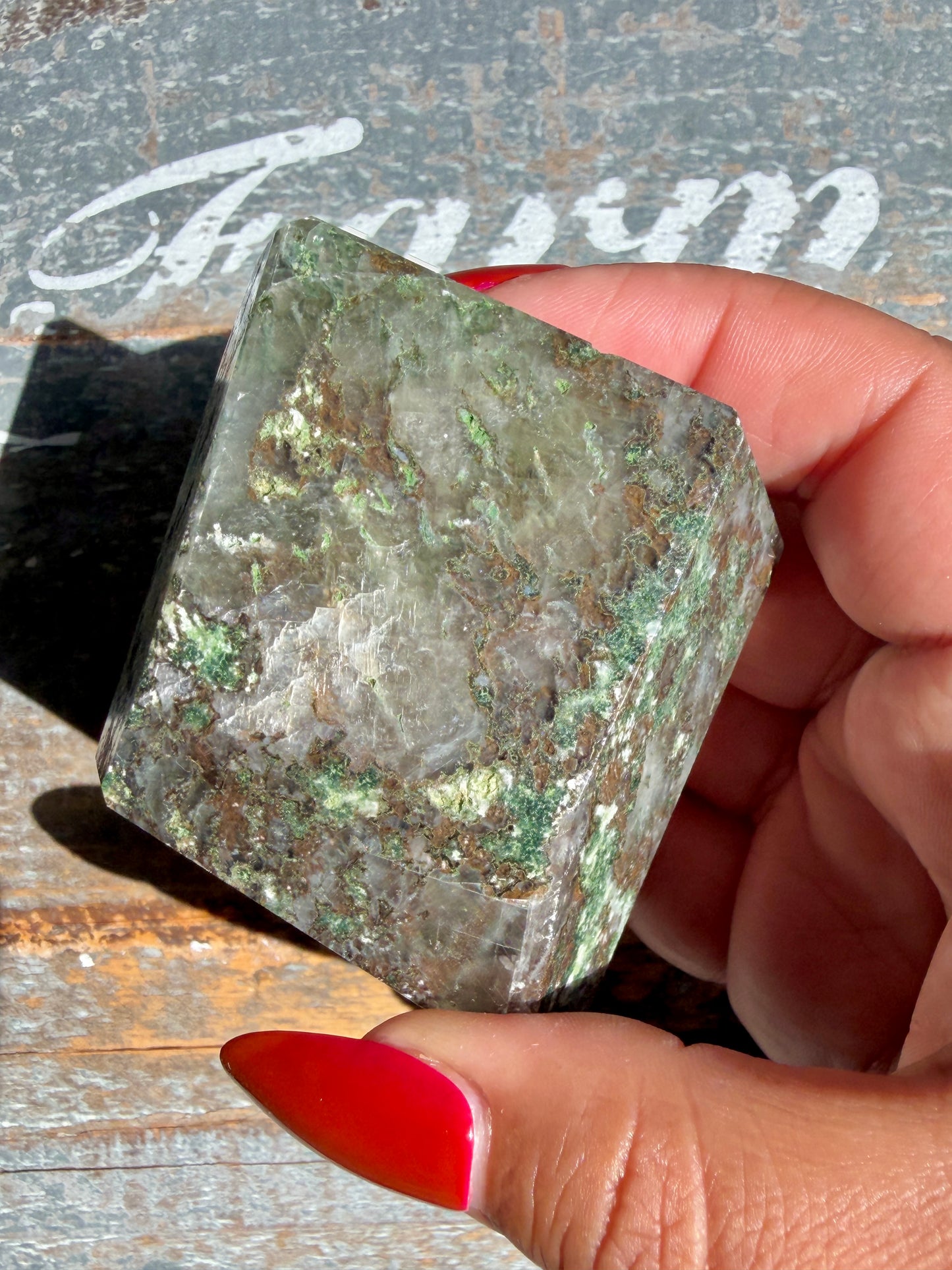 Gorgeous Optical Calcite + Moss Agate Combo Mineral Freeform From India | Opt 8