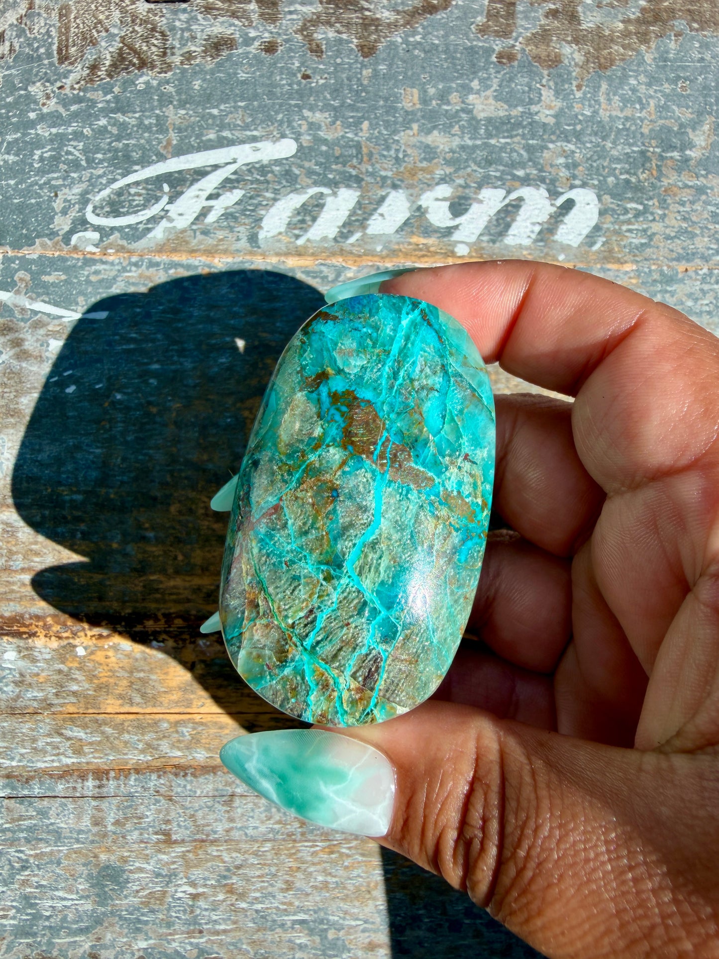 Gorgeous Chrysocolla/Azurite Palm Stone from Peru | Opt V