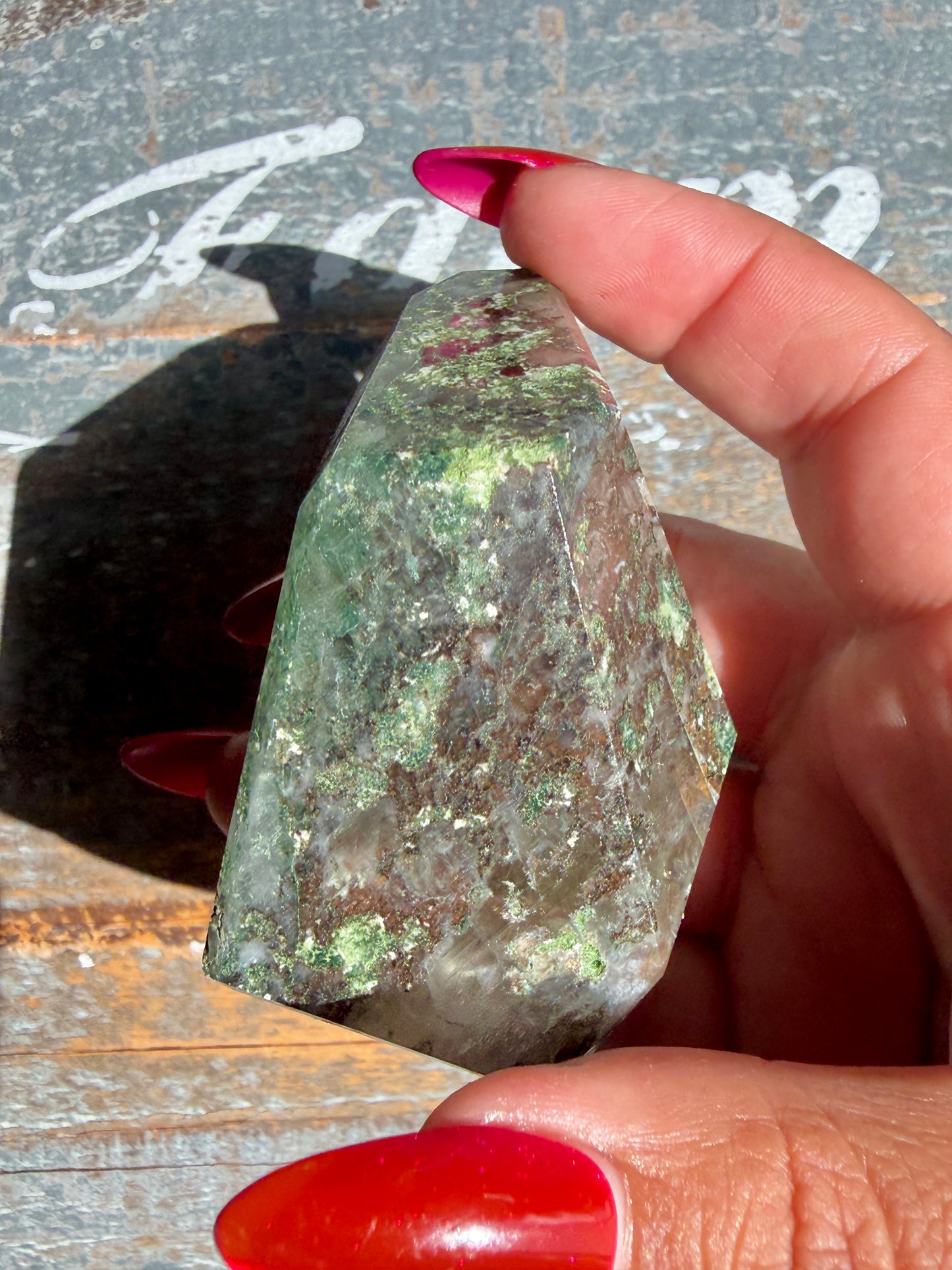 Gorgeous Optical Calcite + Moss Agate Combo Mineral Freeform From India | Opt 8