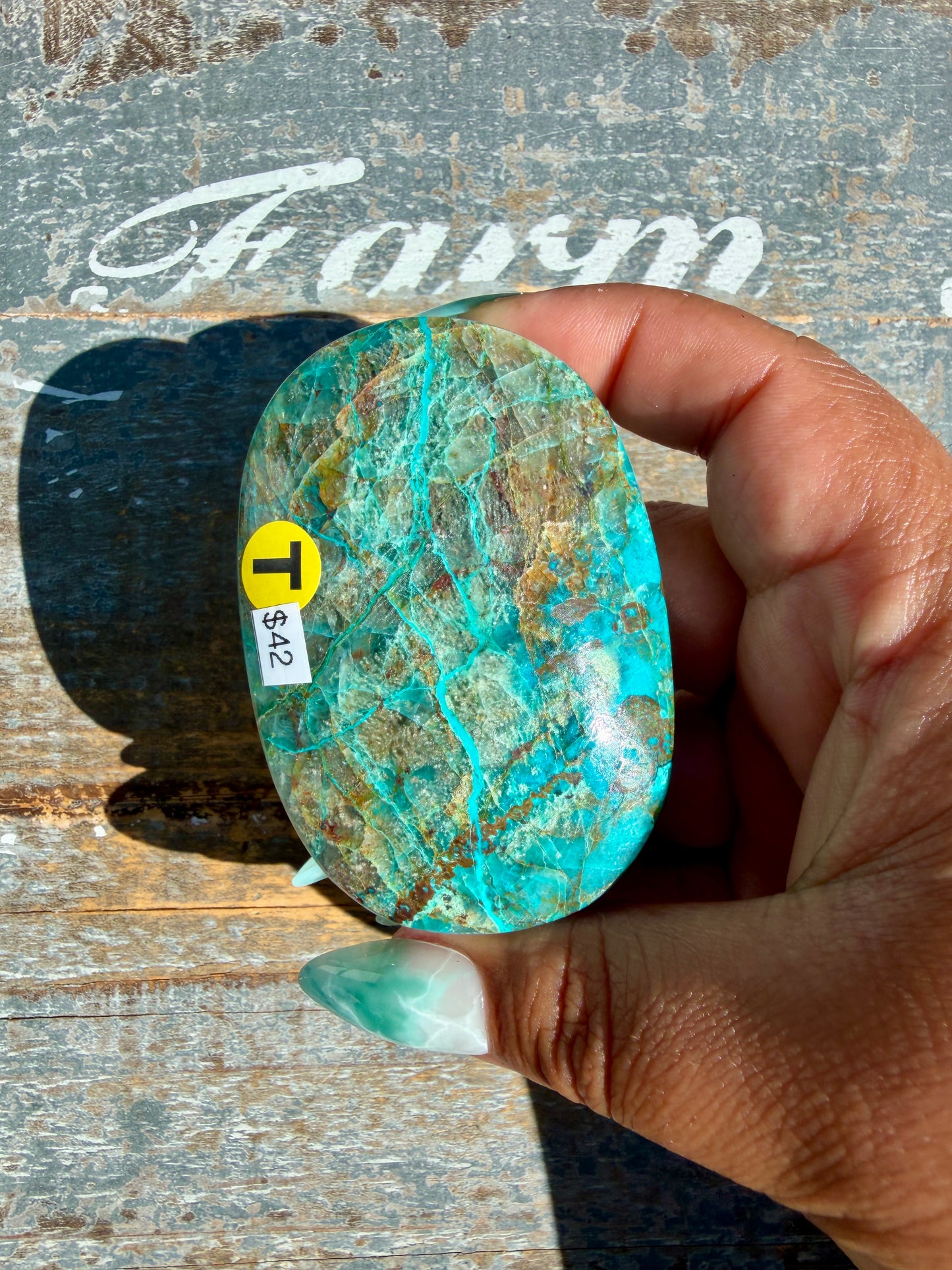 Gorgeous Chrysocolla/Azurite Palm Stone from Peru | Opt T