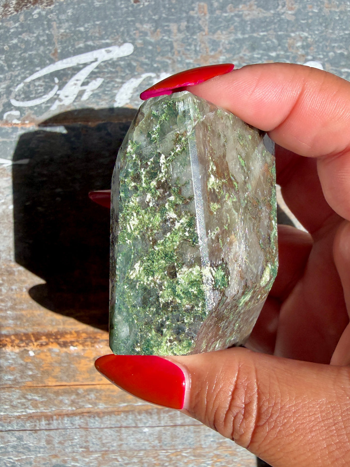 Gorgeous Optical Calcite + Moss Agate Combo Mineral Freeform From India | Opt 8