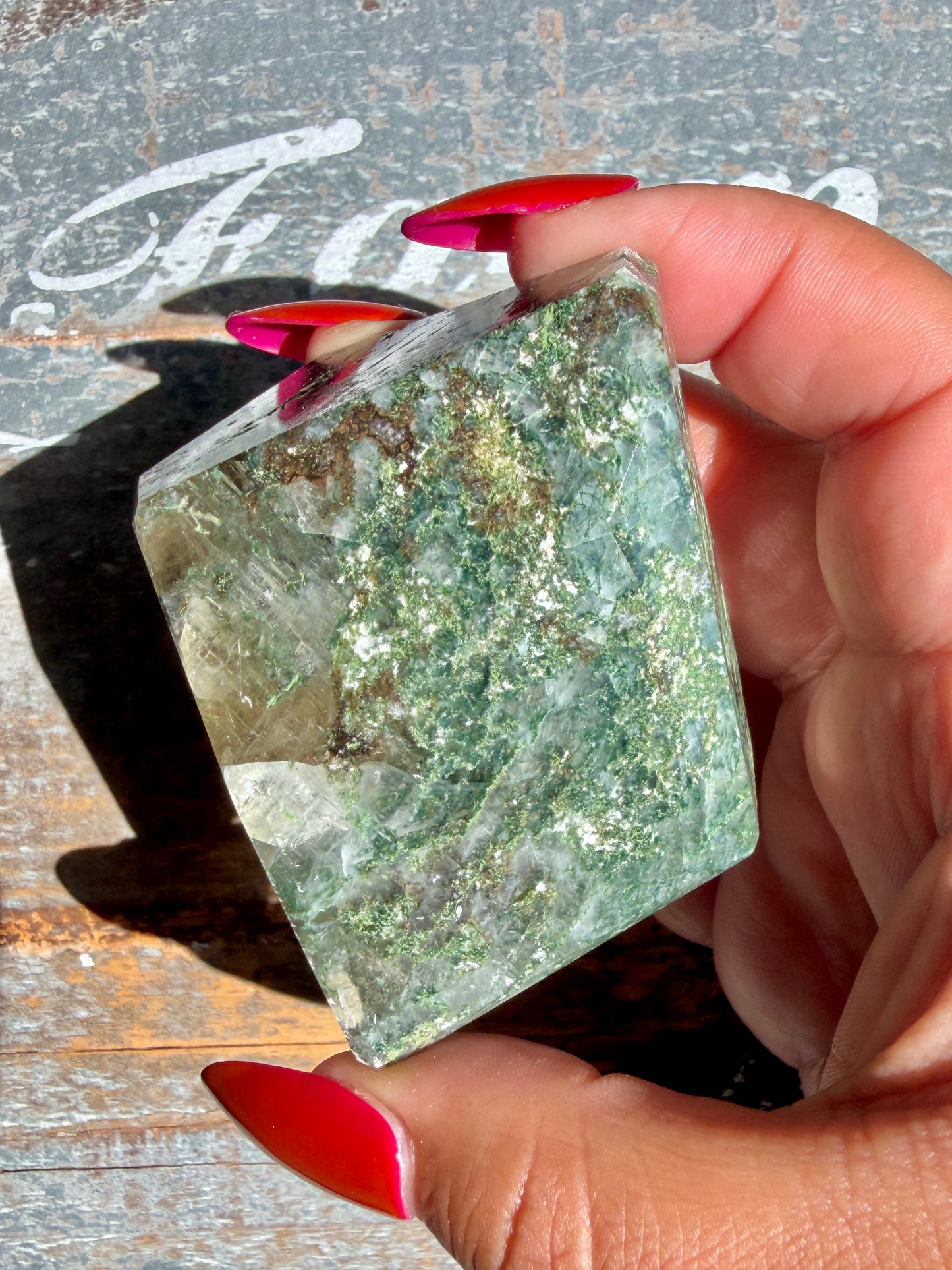 Gorgeous Optical Calcite + Moss Agate Combo Mineral Freeform From India | Opt 8