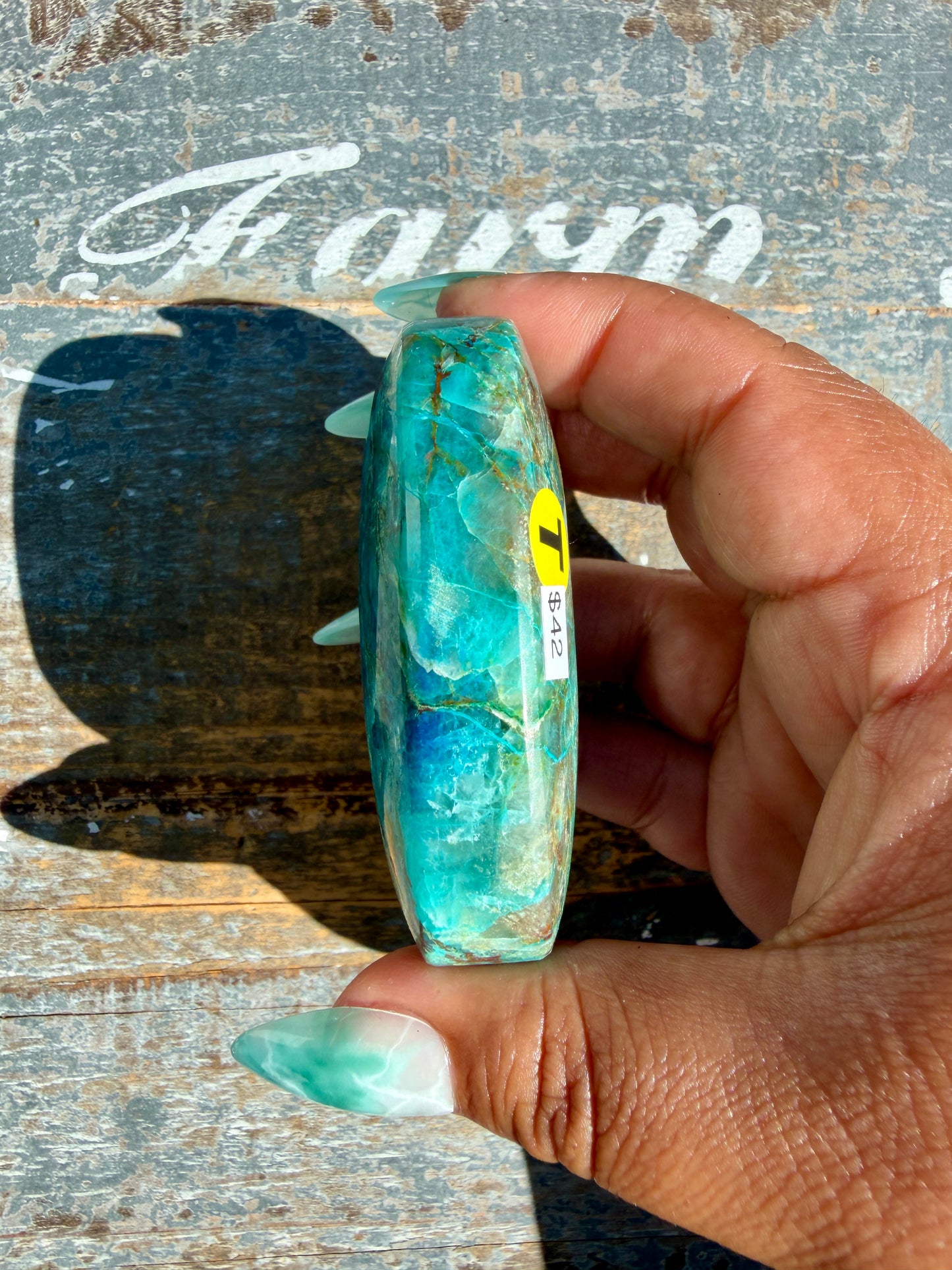 Gorgeous Chrysocolla/Azurite Palm Stone from Peru | Opt T