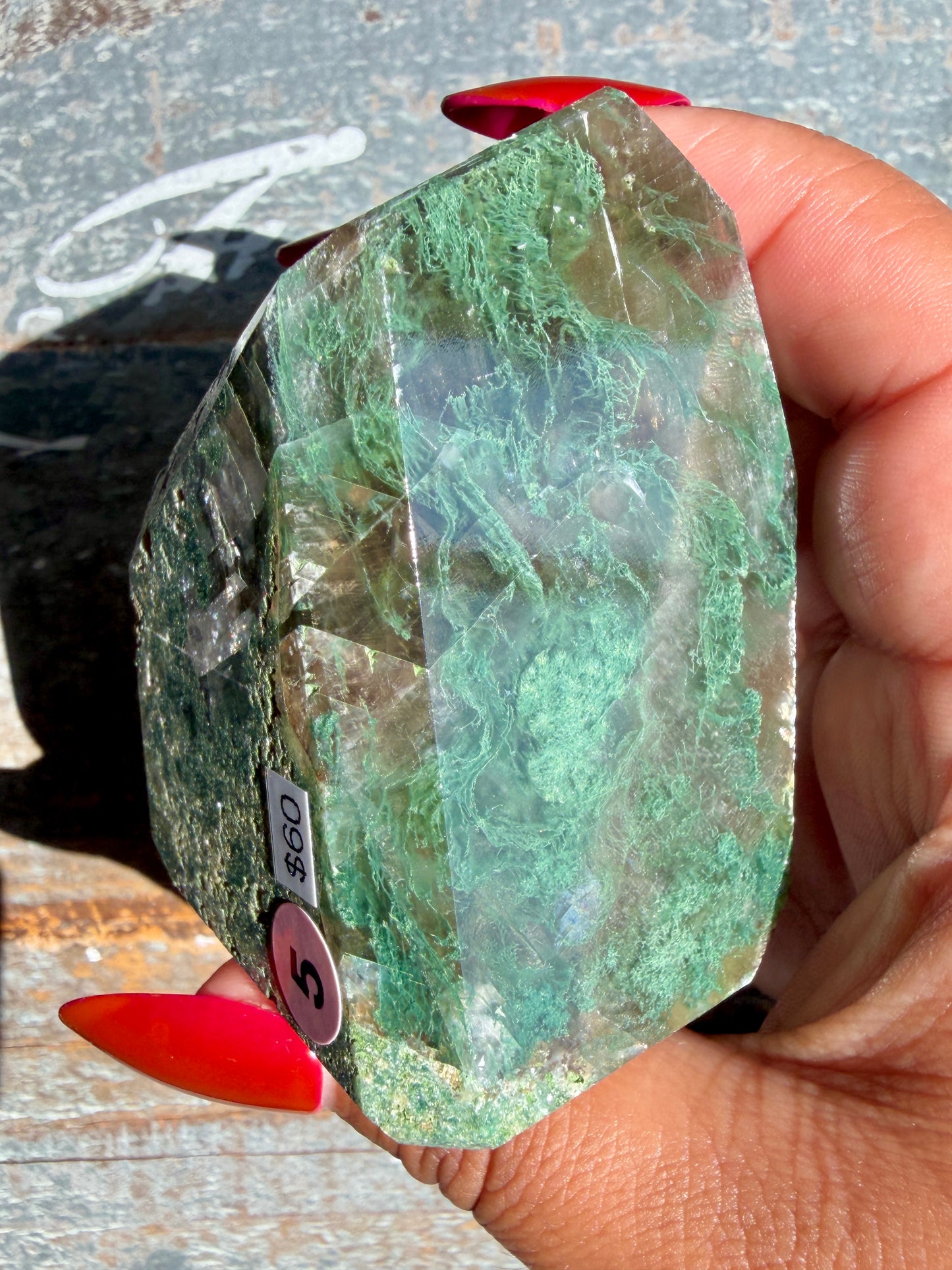 Gorgeous Optical Calcite + Moss Agate Combo Mineral Freeform From India | Opt 5