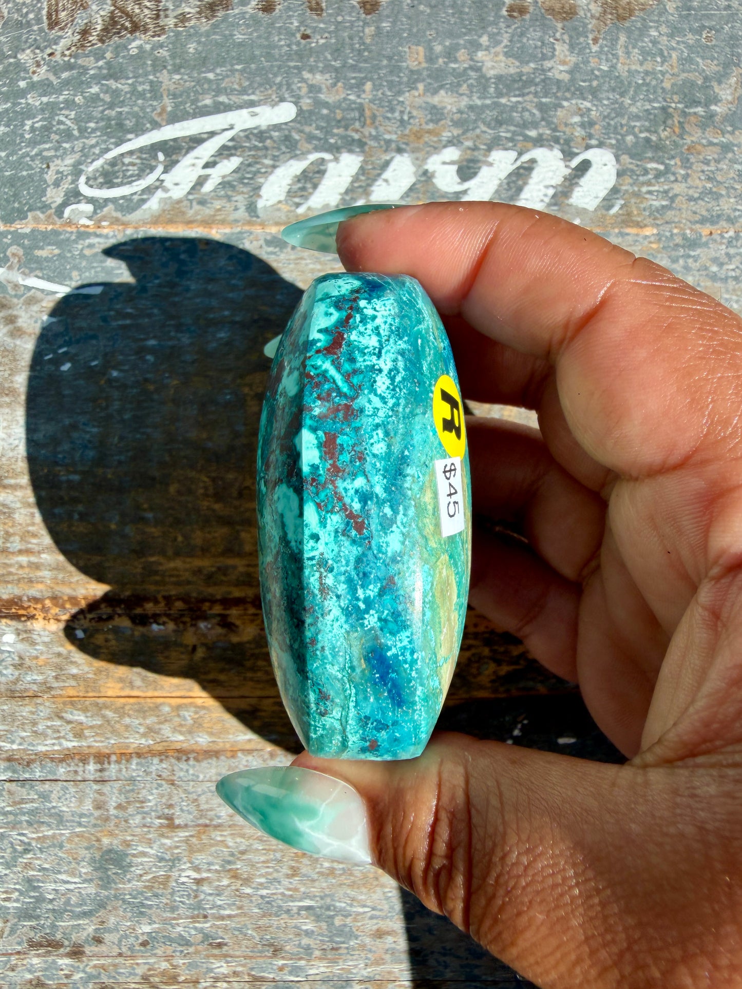 Gorgeous Chrysocolla/Azurite Palm Stone from Peru | Opt R