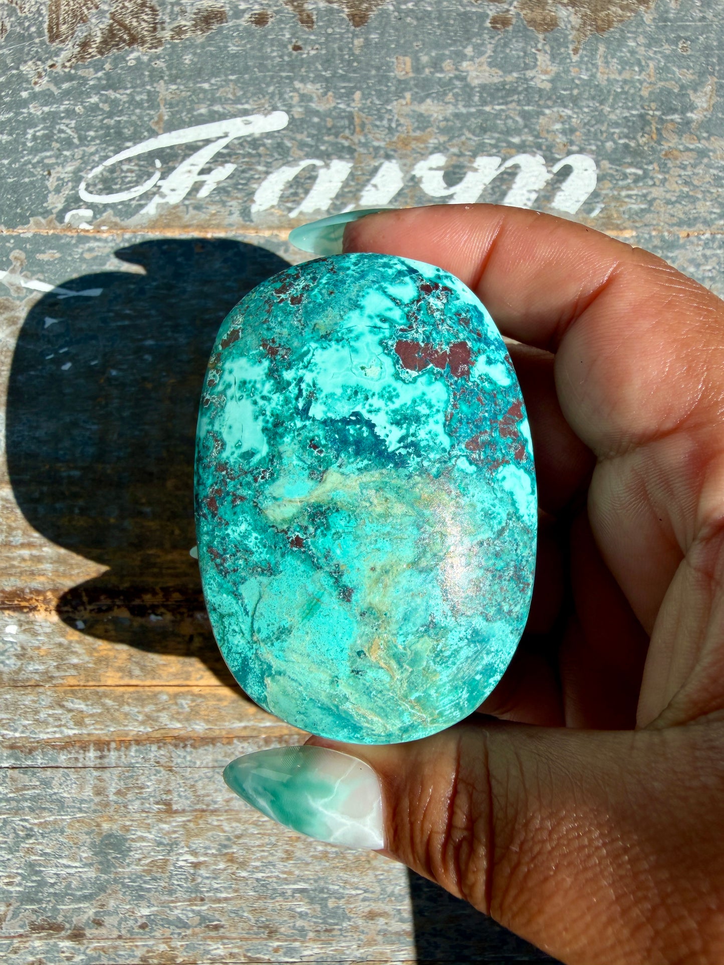 Gorgeous Chrysocolla/Azurite Palm Stone from Peru | Opt R