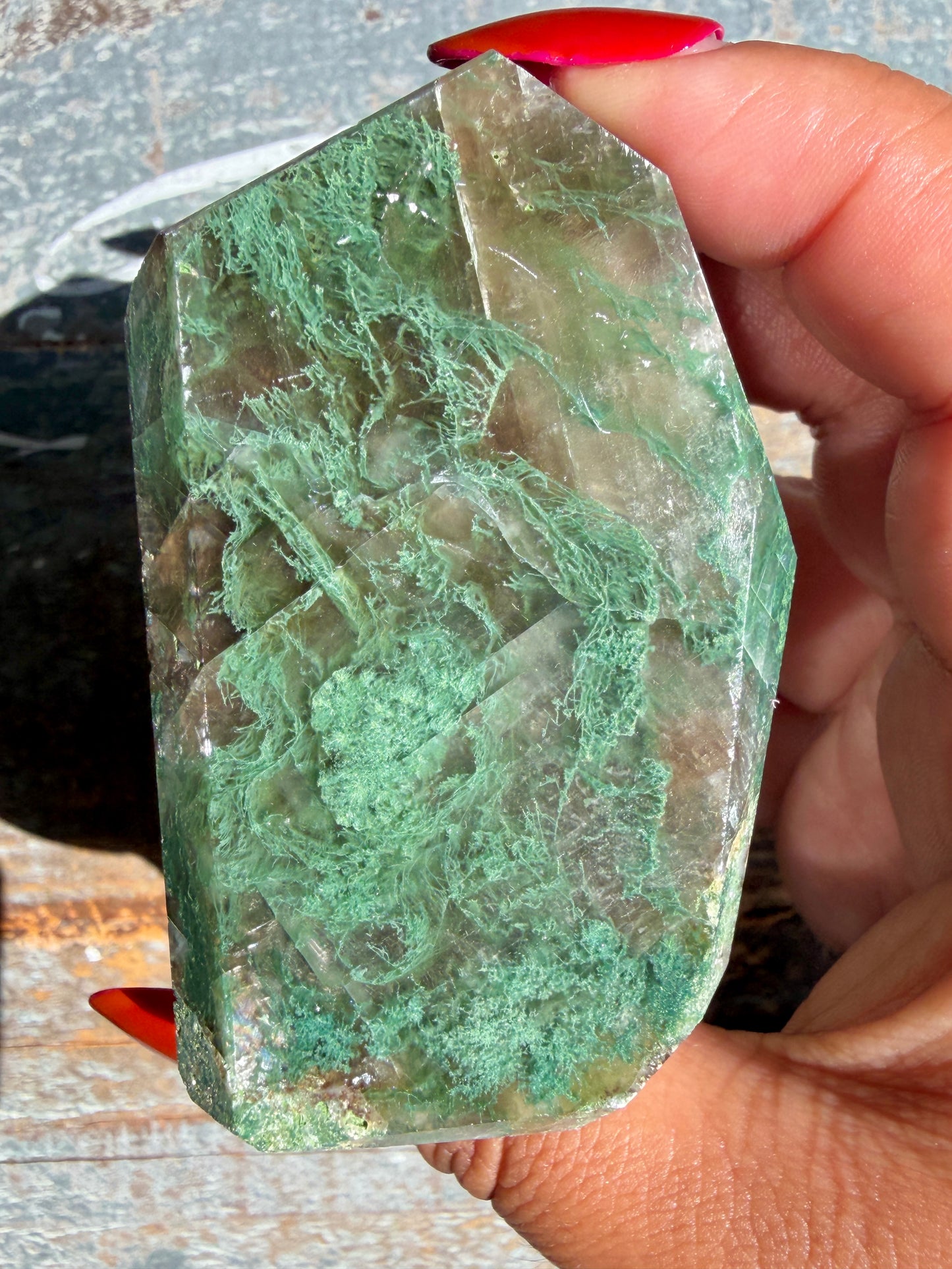Gorgeous Optical Calcite + Moss Agate Combo Mineral Freeform From India | Opt 5
