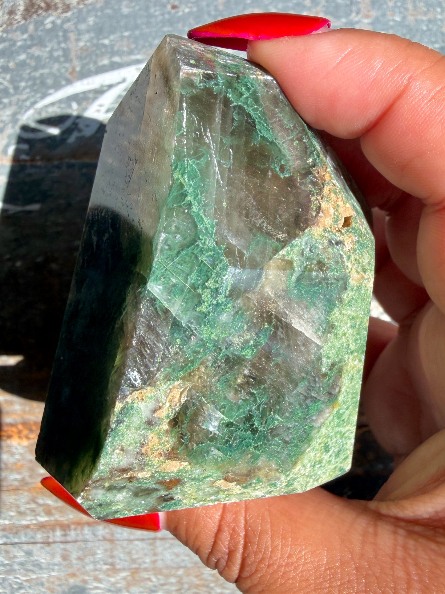 Gorgeous Optical Calcite + Moss Agate Combo Mineral Freeform From India | Opt 5