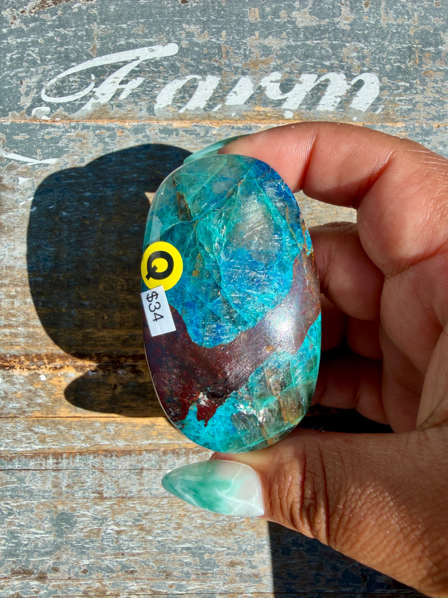 Gorgeous Chrysocolla/Azurite Palm Stone from Peru | Opt Q