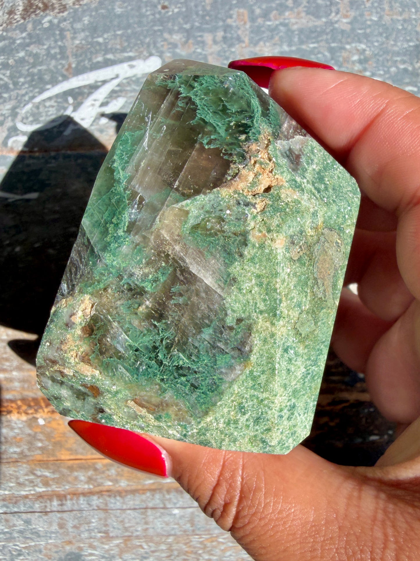 Gorgeous Optical Calcite + Moss Agate Combo Mineral Freeform From India | Opt 5