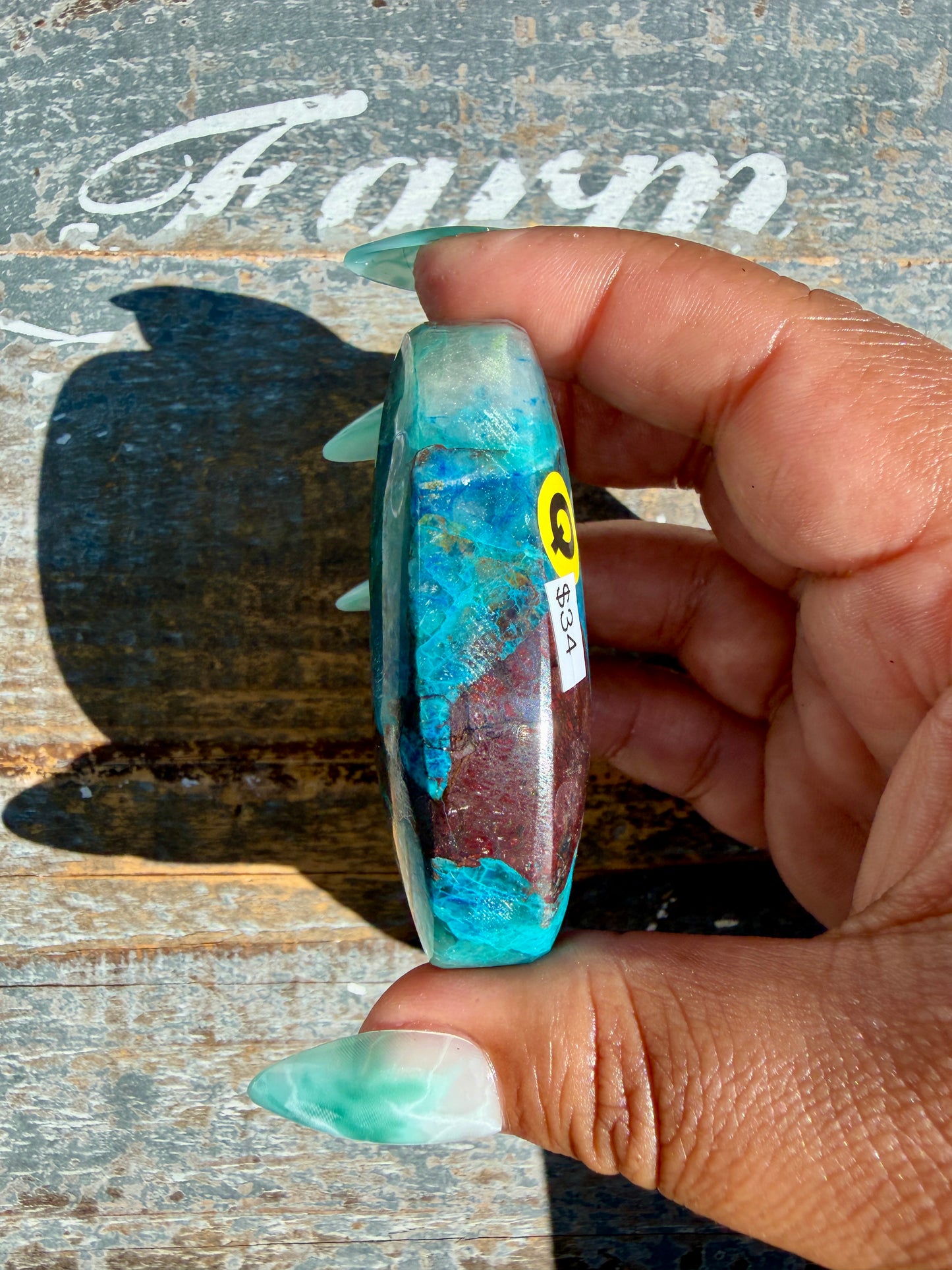 Gorgeous Chrysocolla/Azurite Palm Stone from Peru | Opt Q