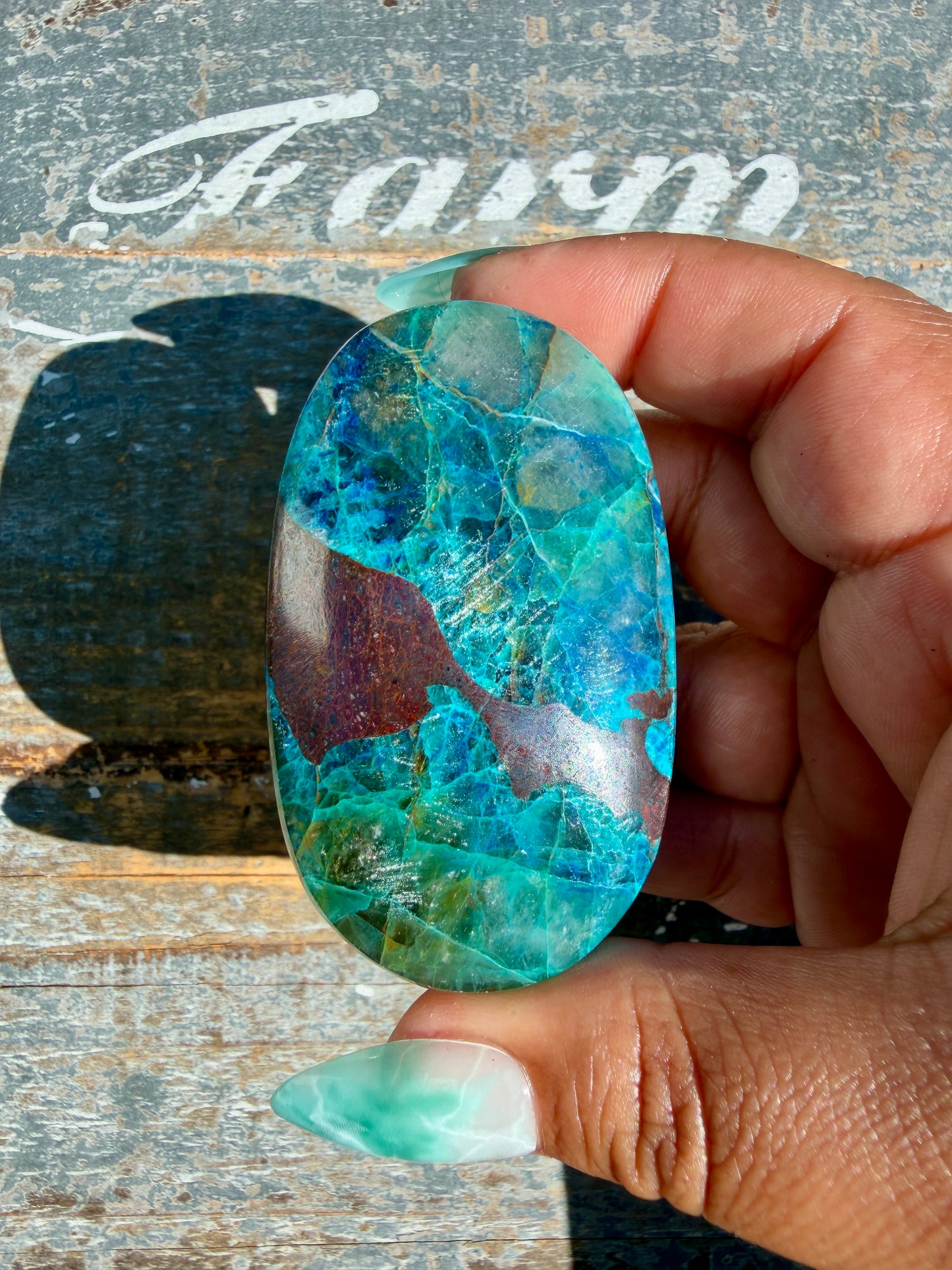 Gorgeous Chrysocolla/Azurite Palm Stone from Peru | Opt Q
