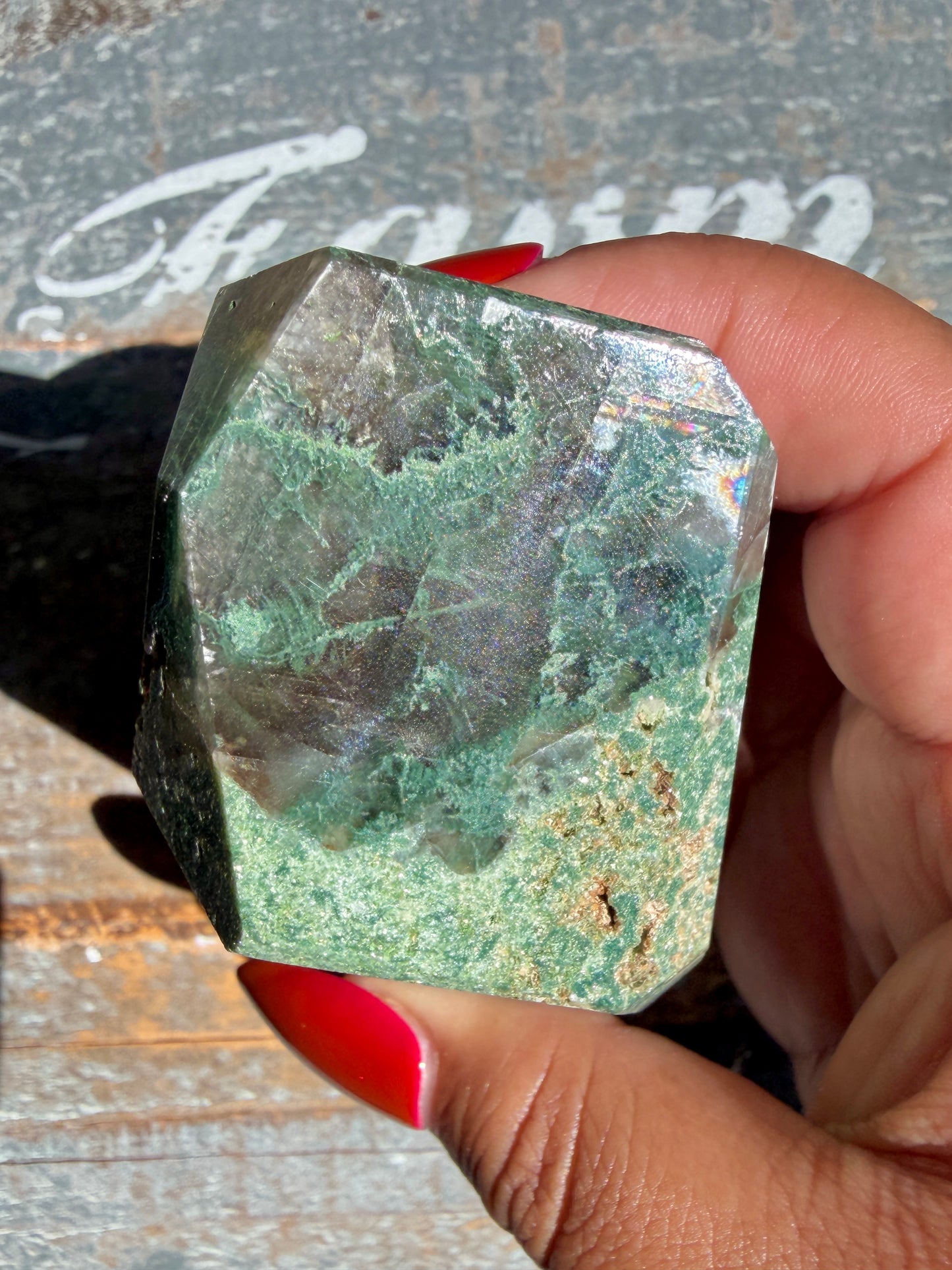 Gorgeous Optical Calcite + Moss Agate Combo Mineral Freeform From India | Opt 5