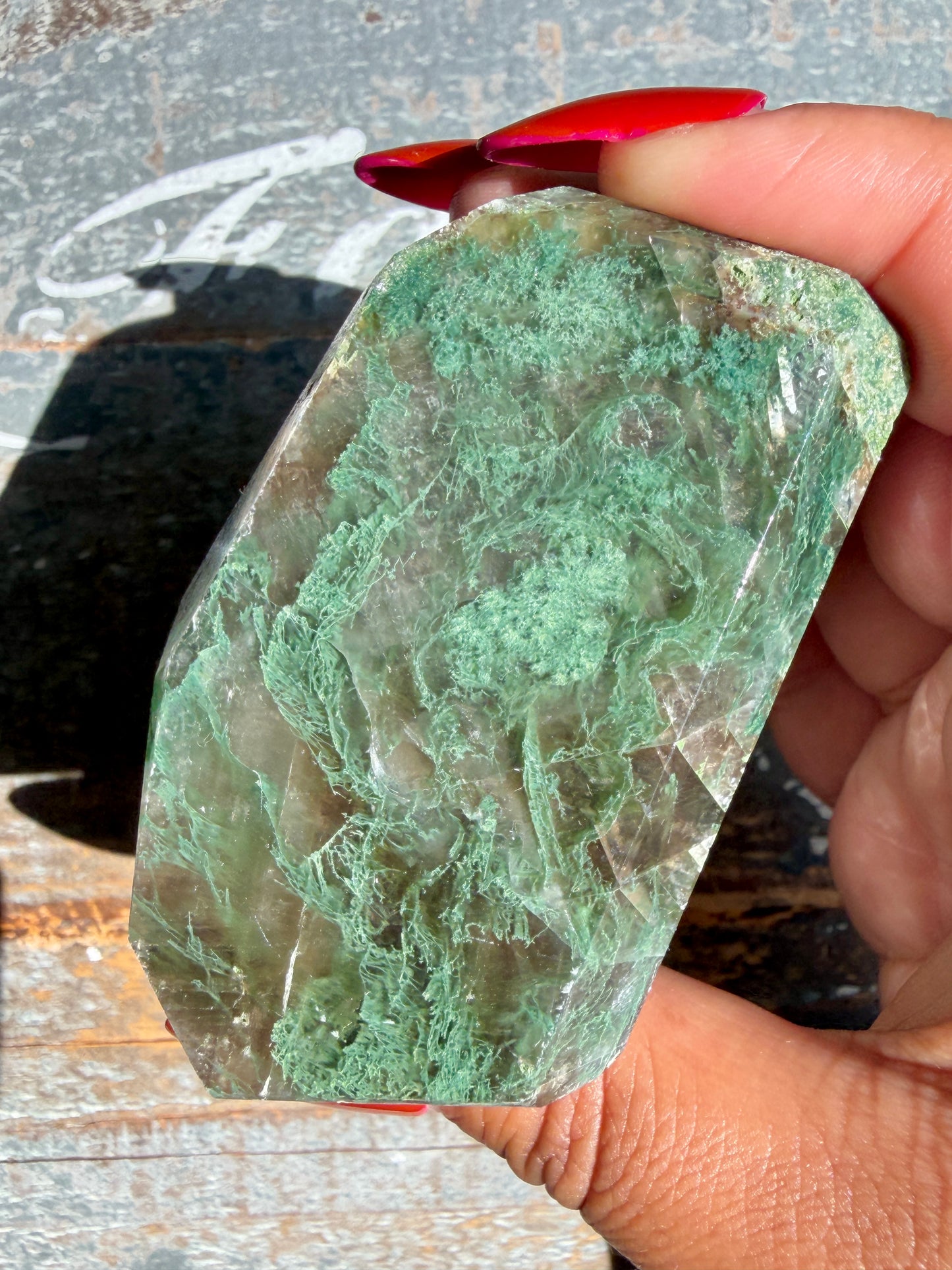 Gorgeous Optical Calcite + Moss Agate Combo Mineral Freeform From India | Opt 5